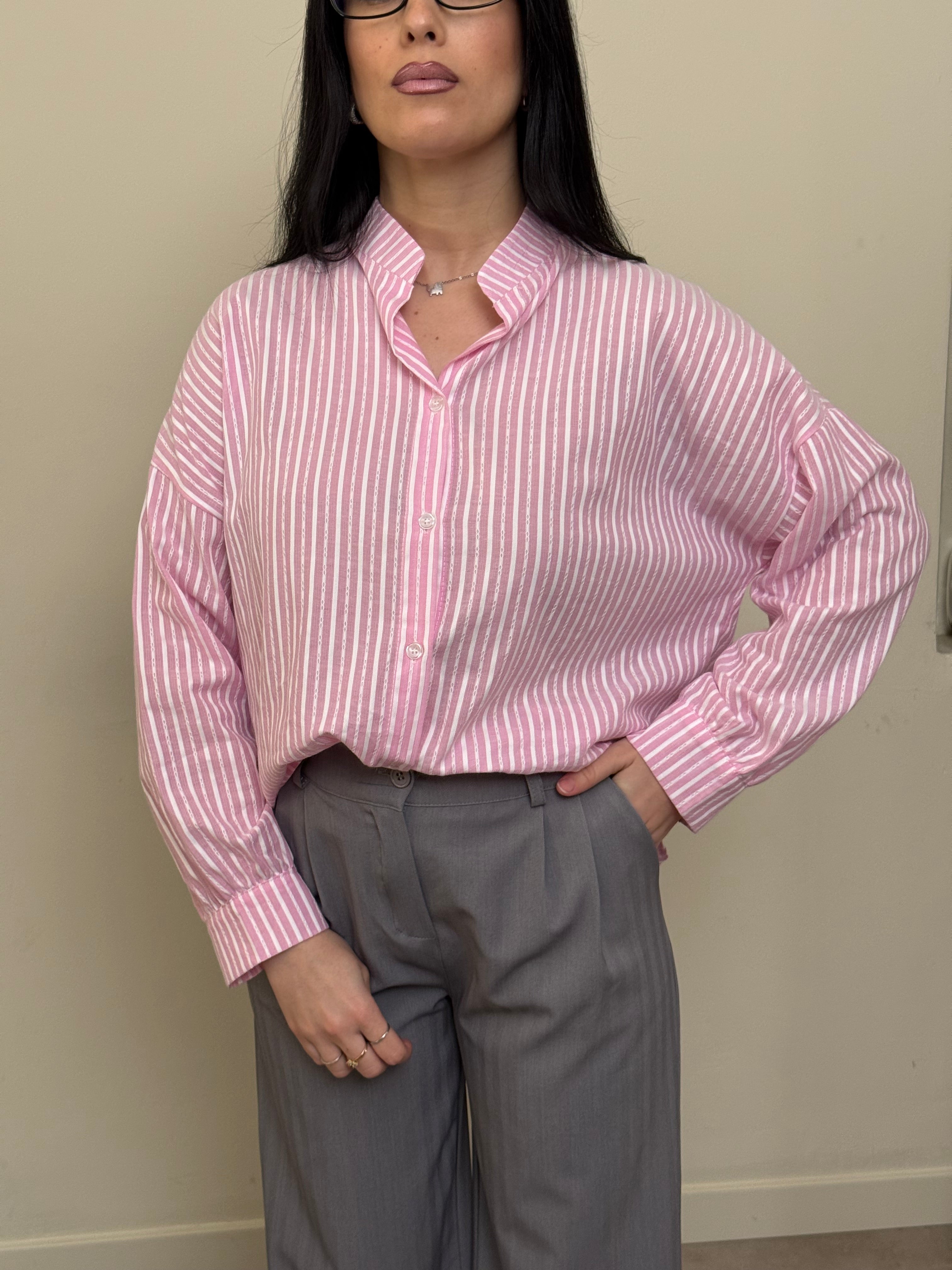 Camicia a righe 100% cotone rosa freddo