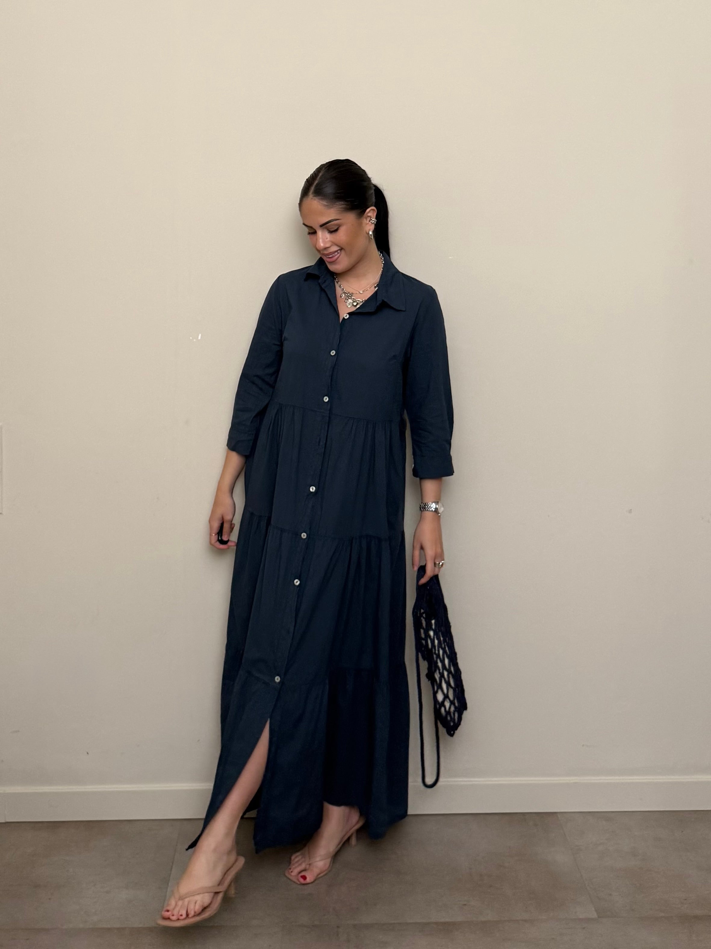 Abito cotone lungo blu
