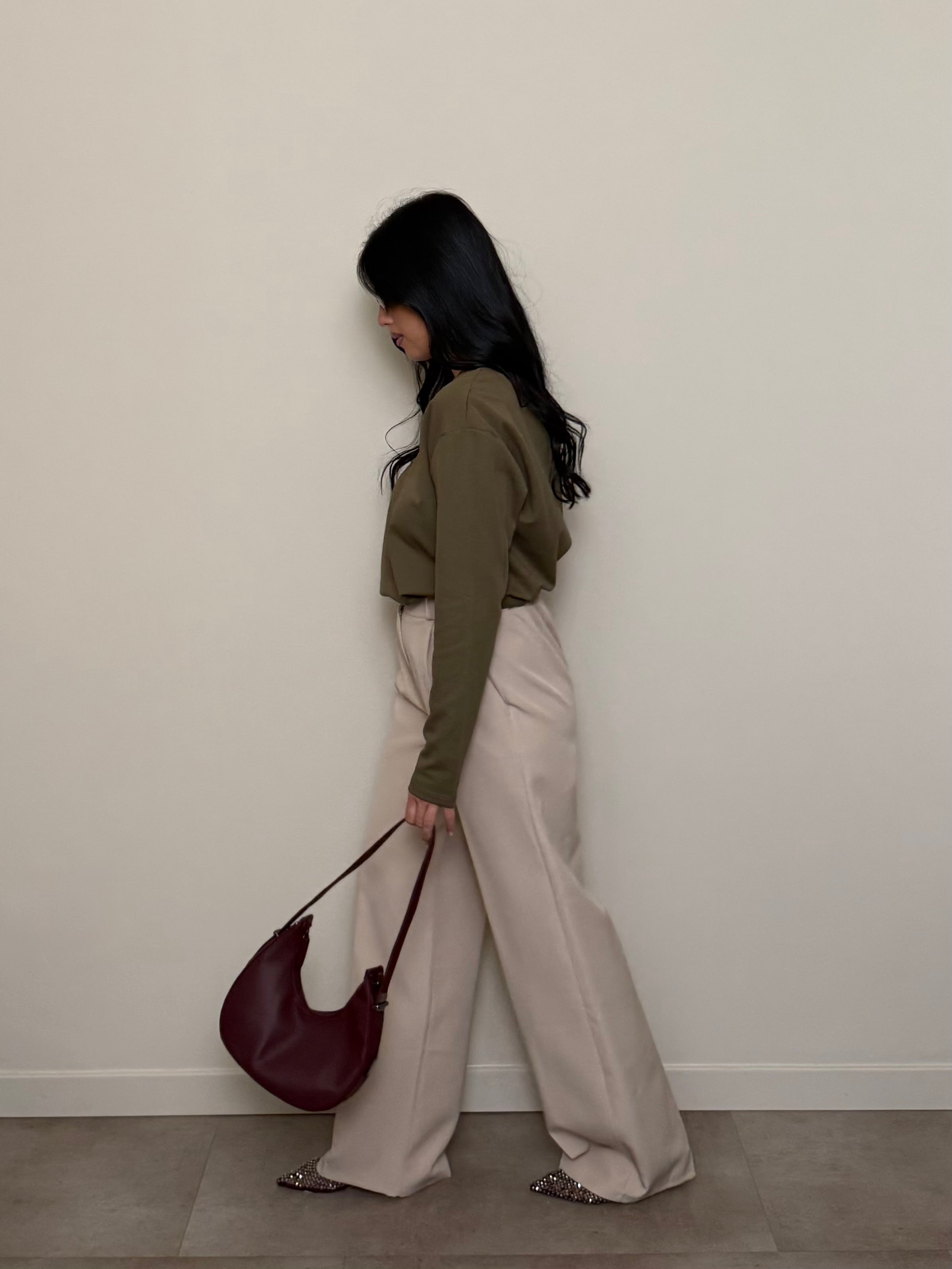 Pantalone palazzo basic panna