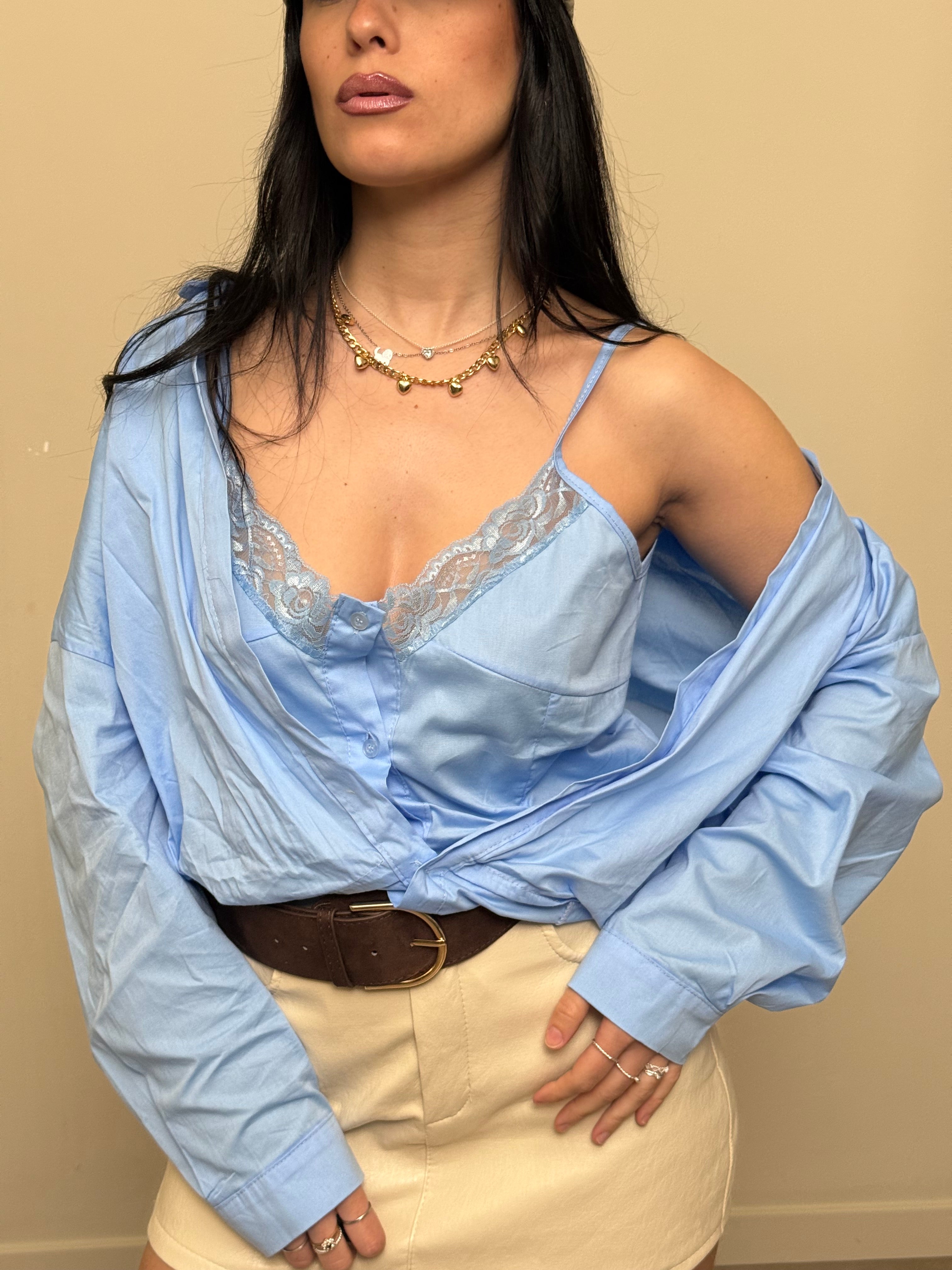 Camicia con canotta pizzo azzurro