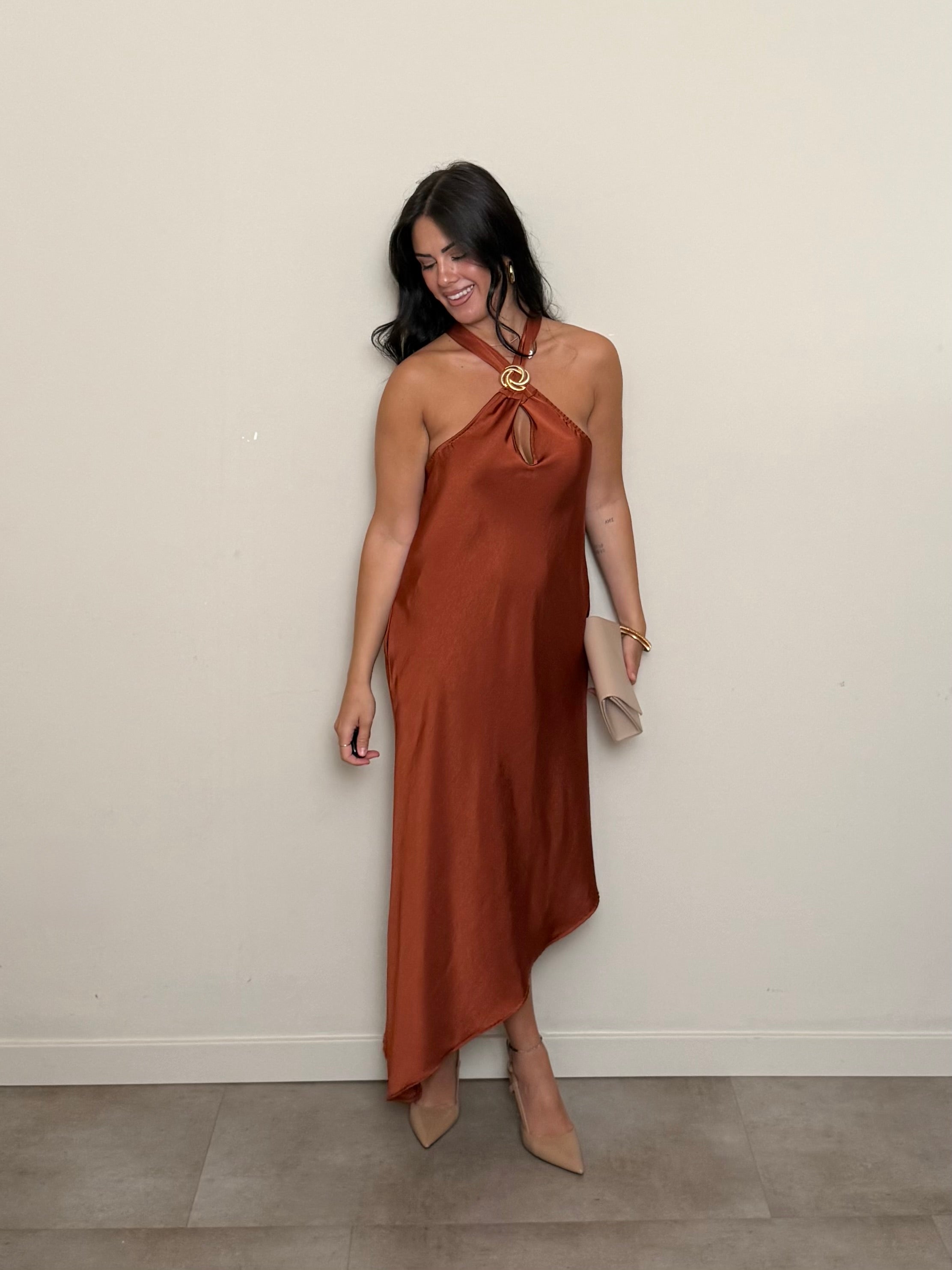 Abito satin asimmetrico ruggine