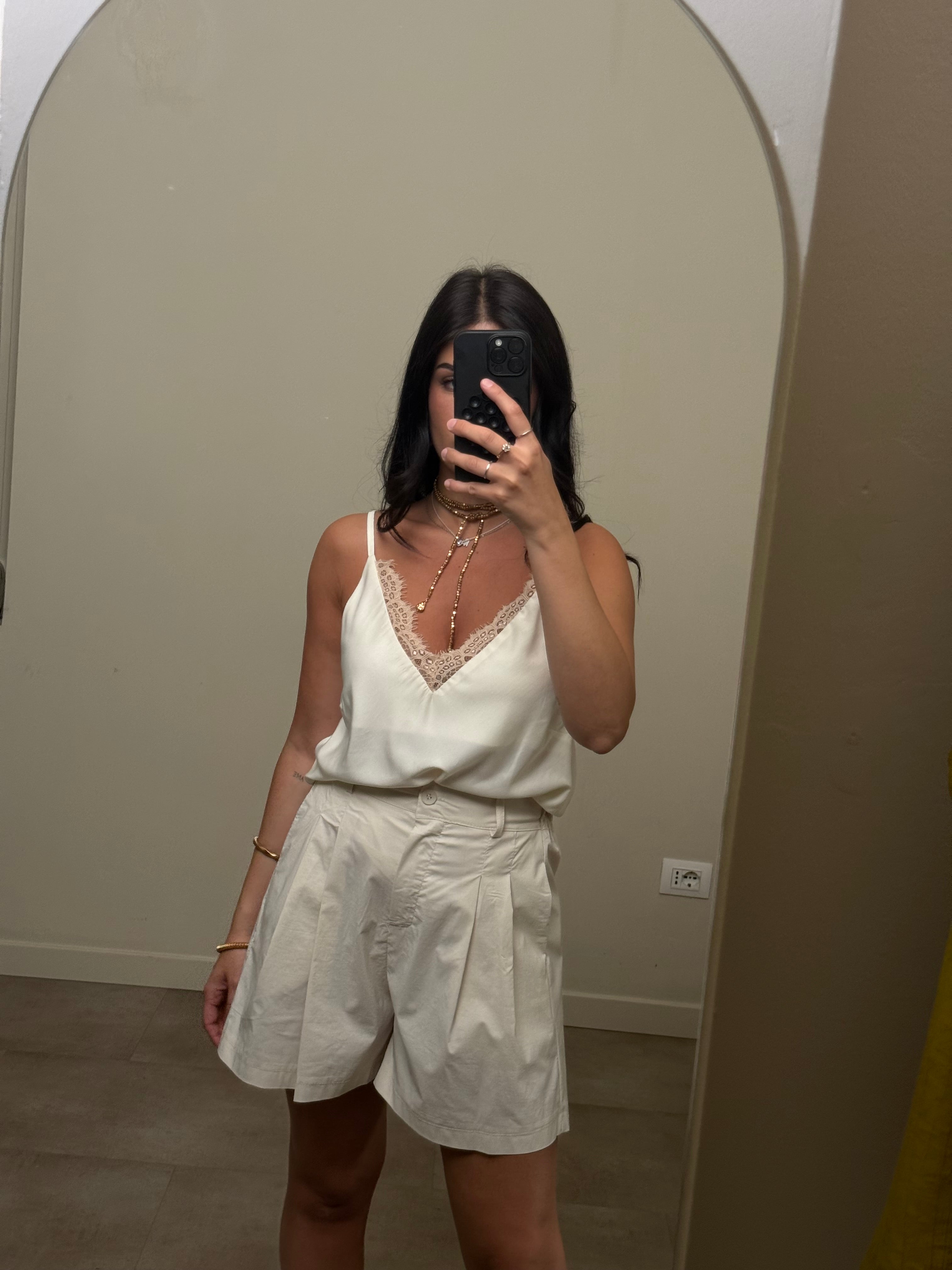 Canotta satin pizzo avorio