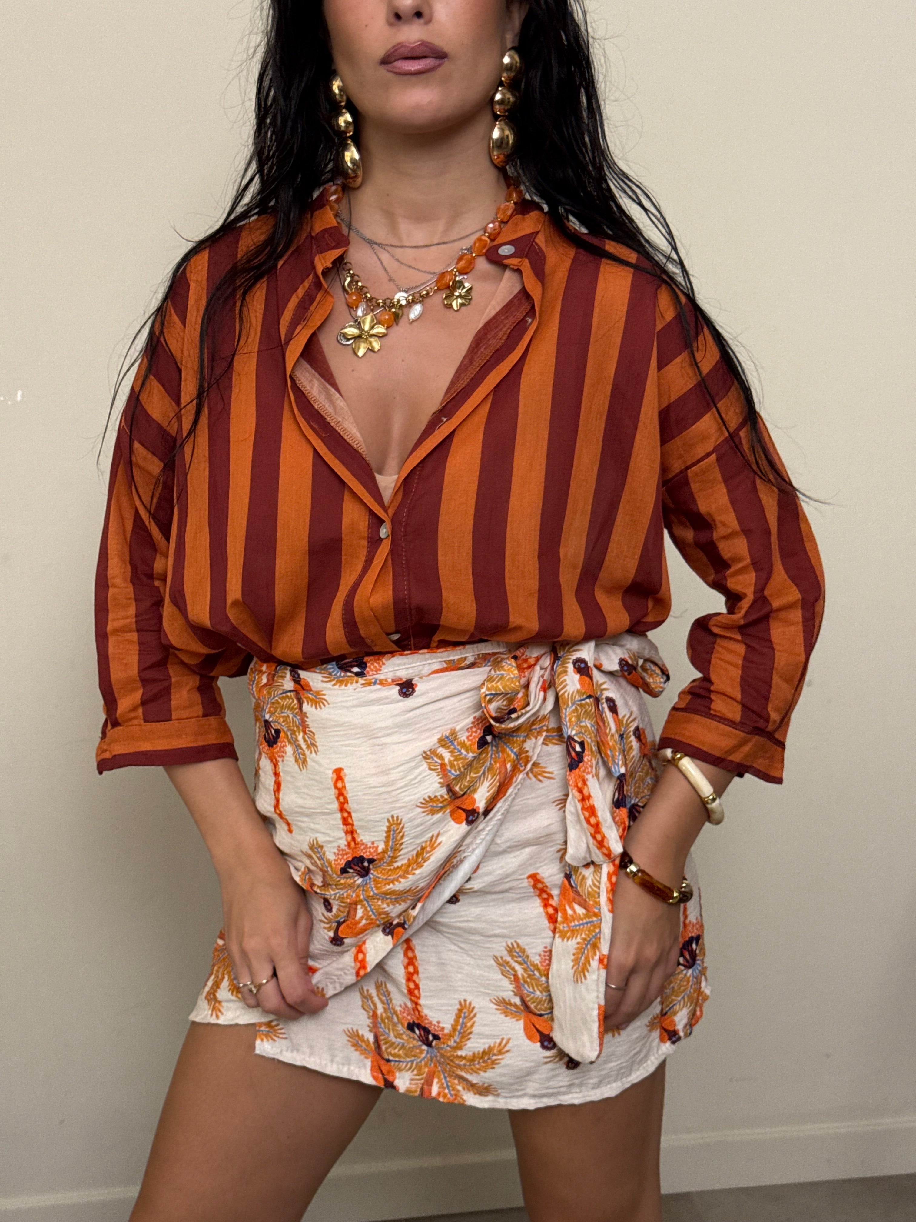 Camicia a righe ruggine e bordeaux