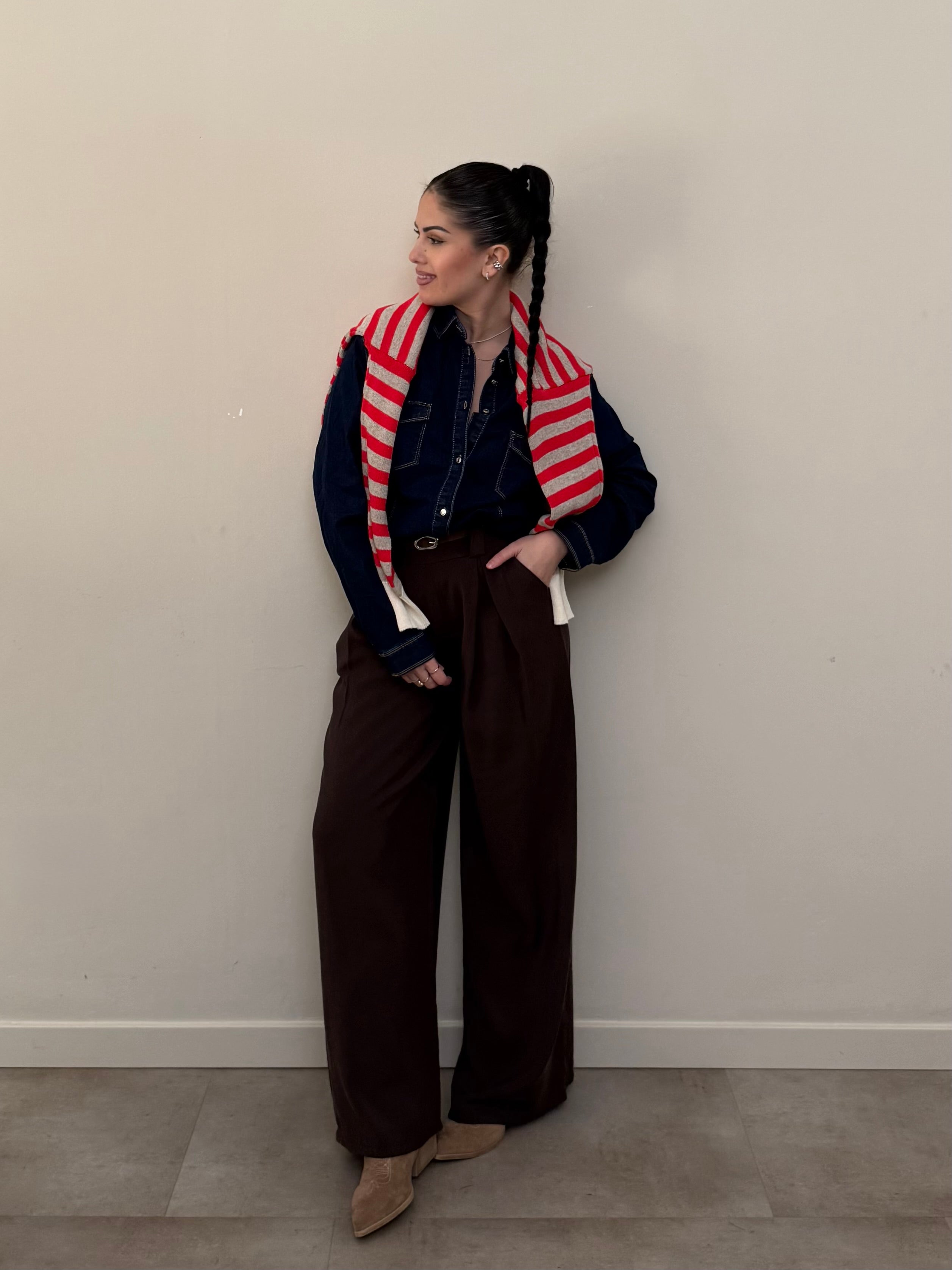 Pantalone viscosa marrone freddo
