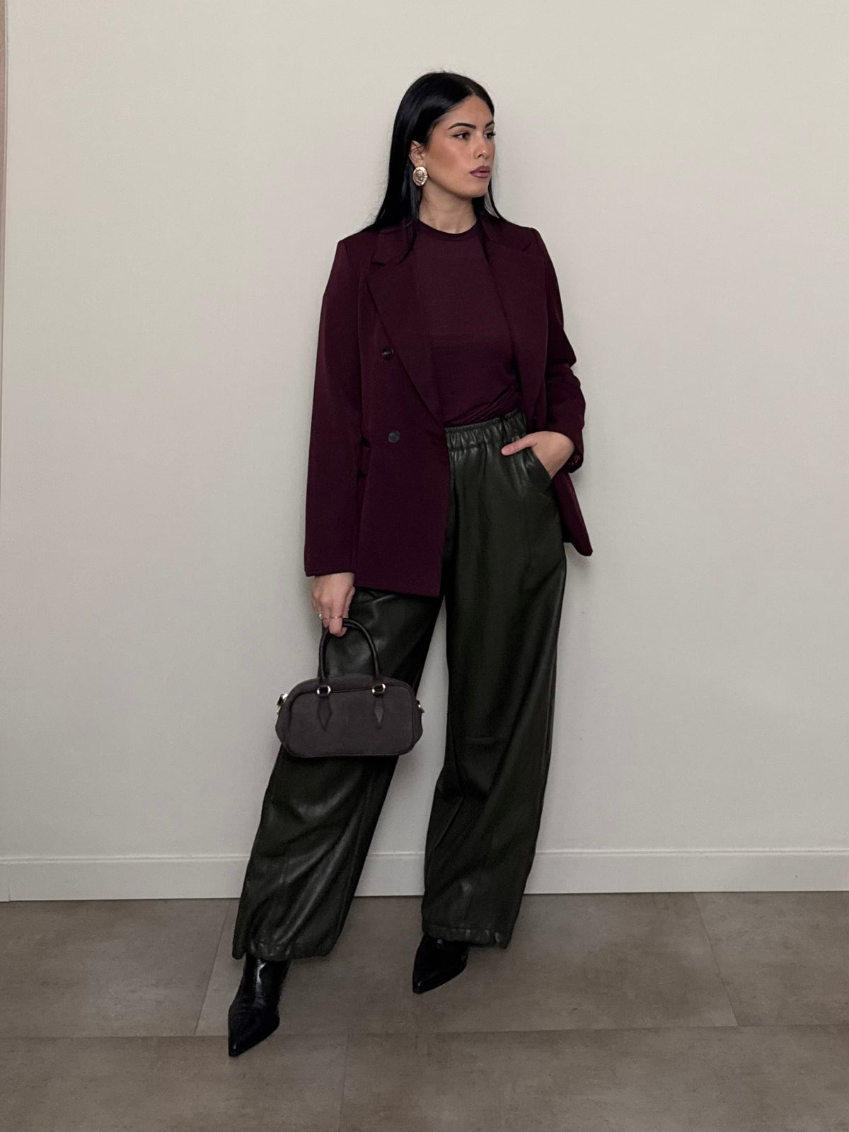 Pantalone ecopelle verde oliva