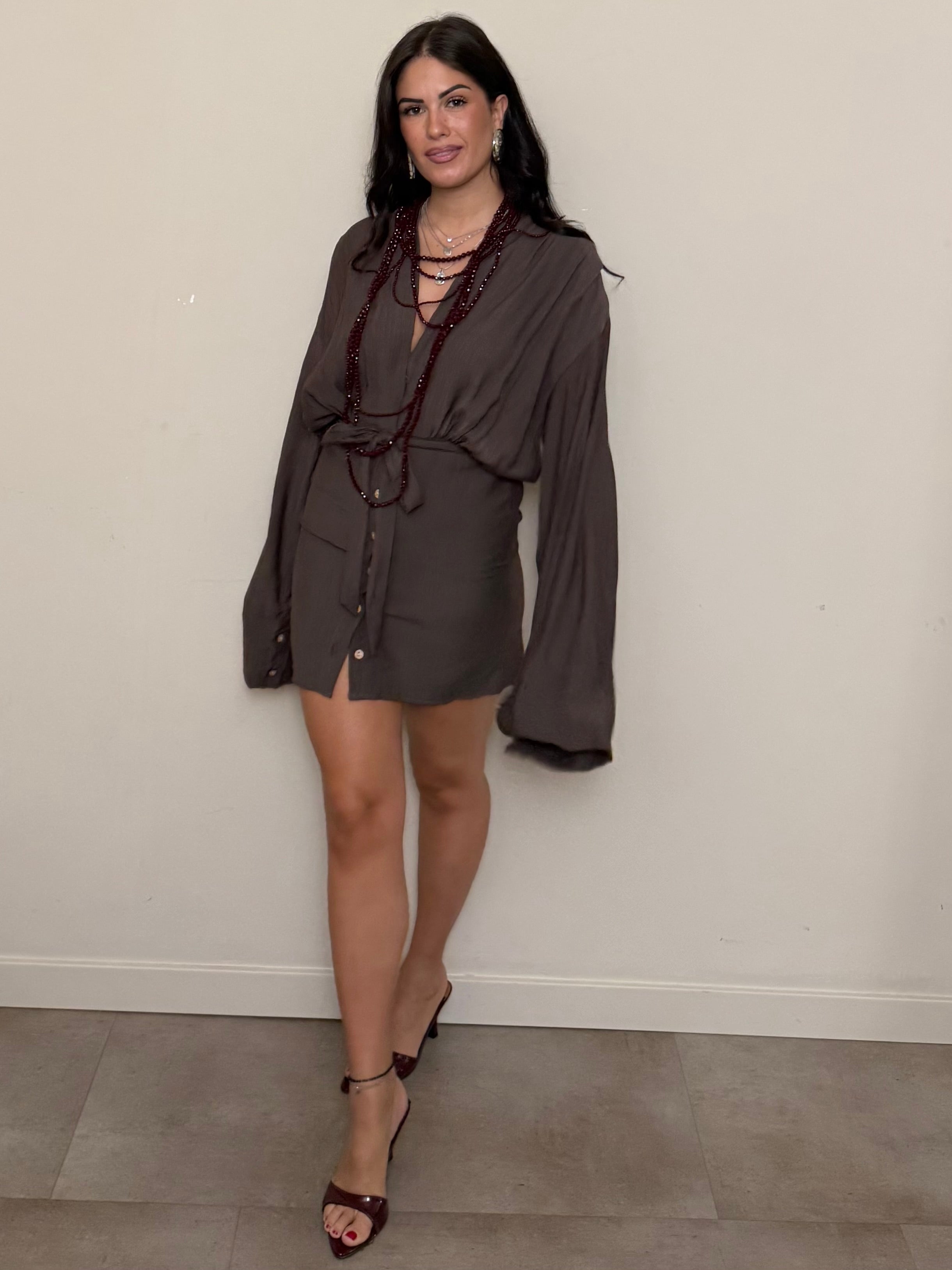 Mini dress manica lunga marrone freddo