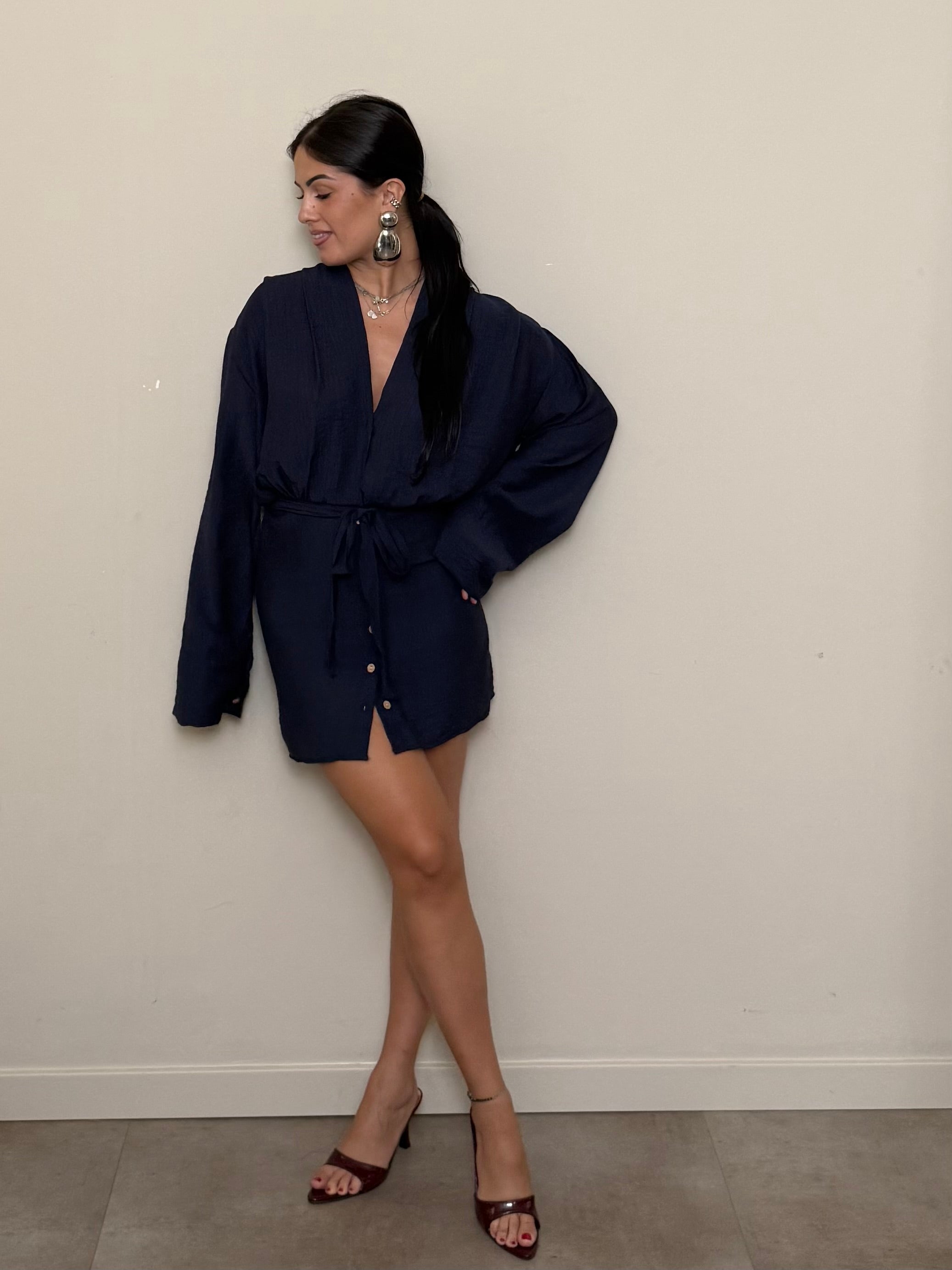 Mini dress manica lunga blu