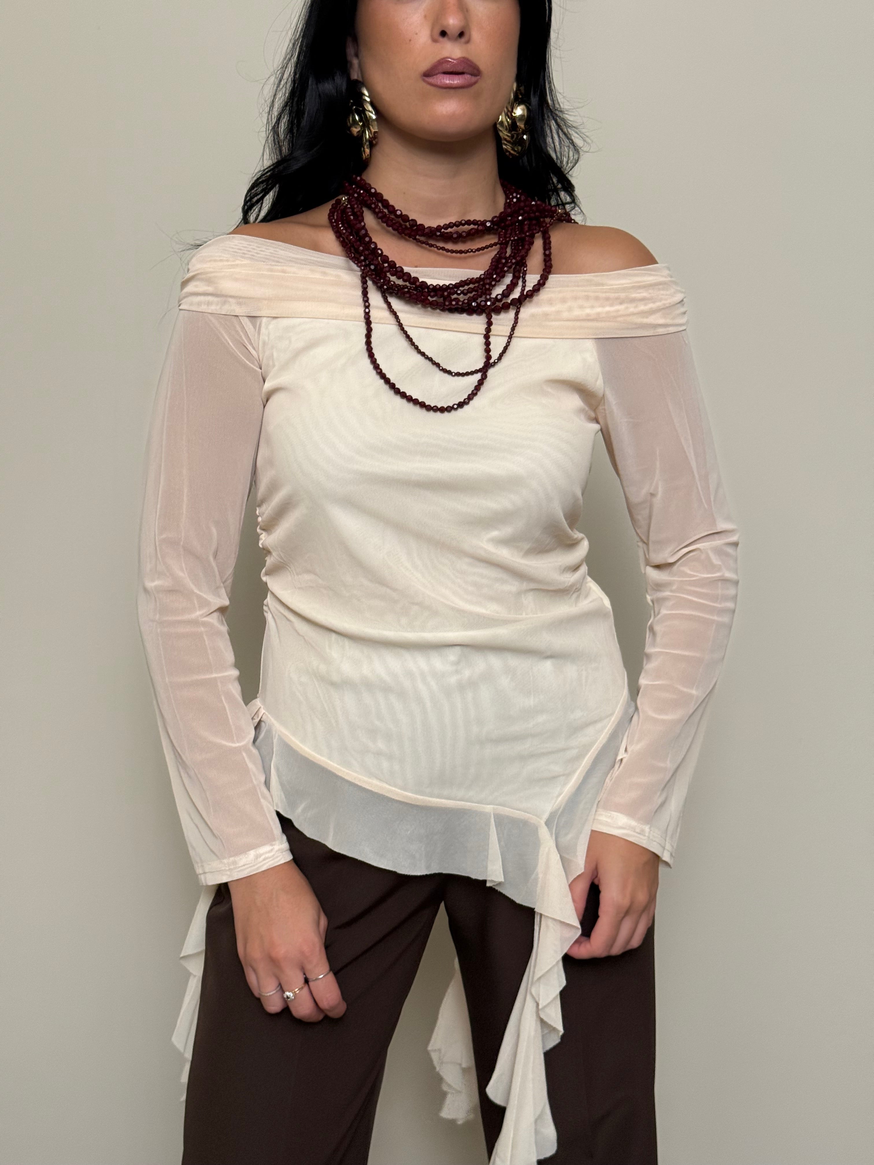 Blusa barchetta panna volants