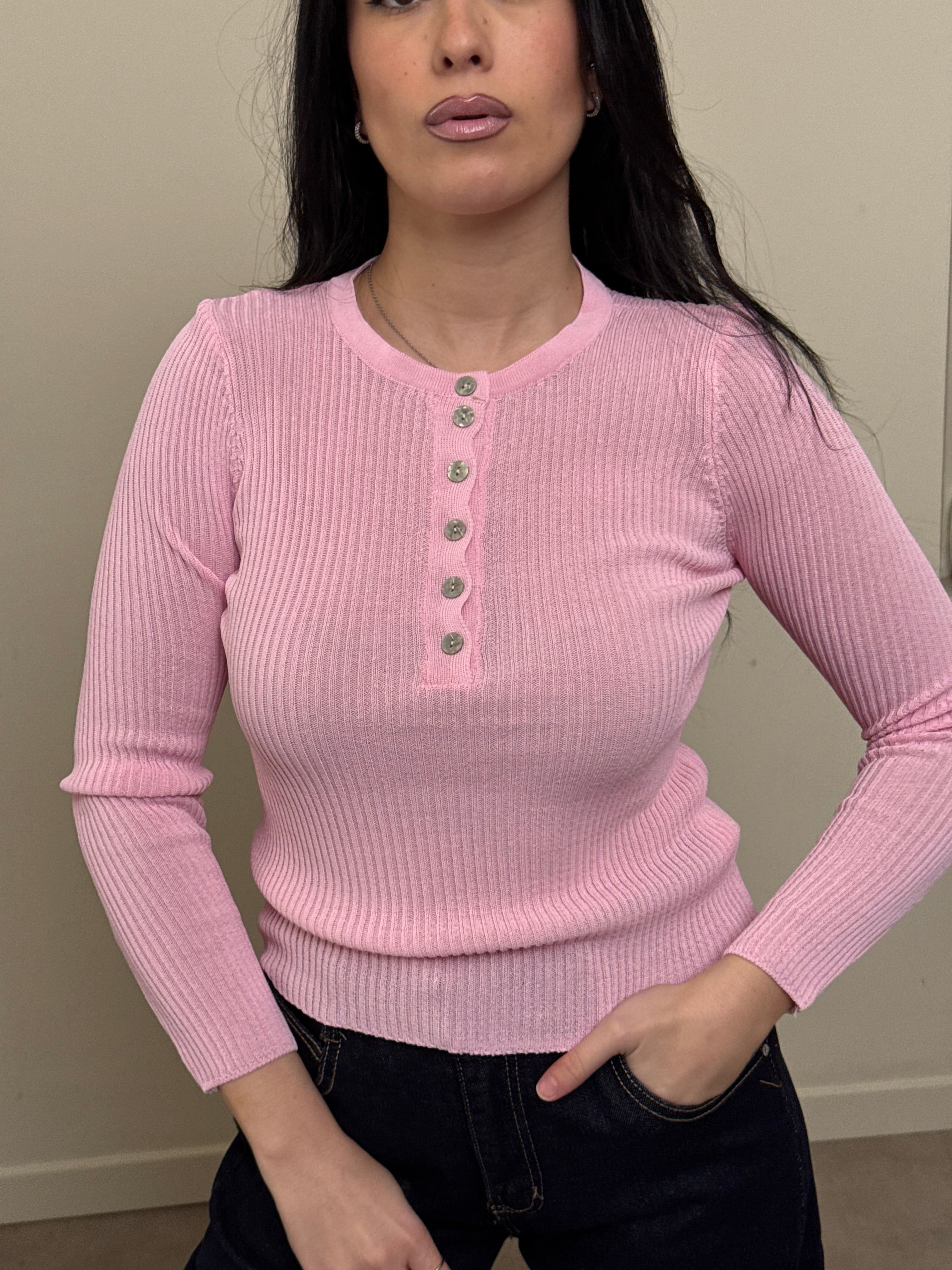 Maglia bottoncini rosa freddo