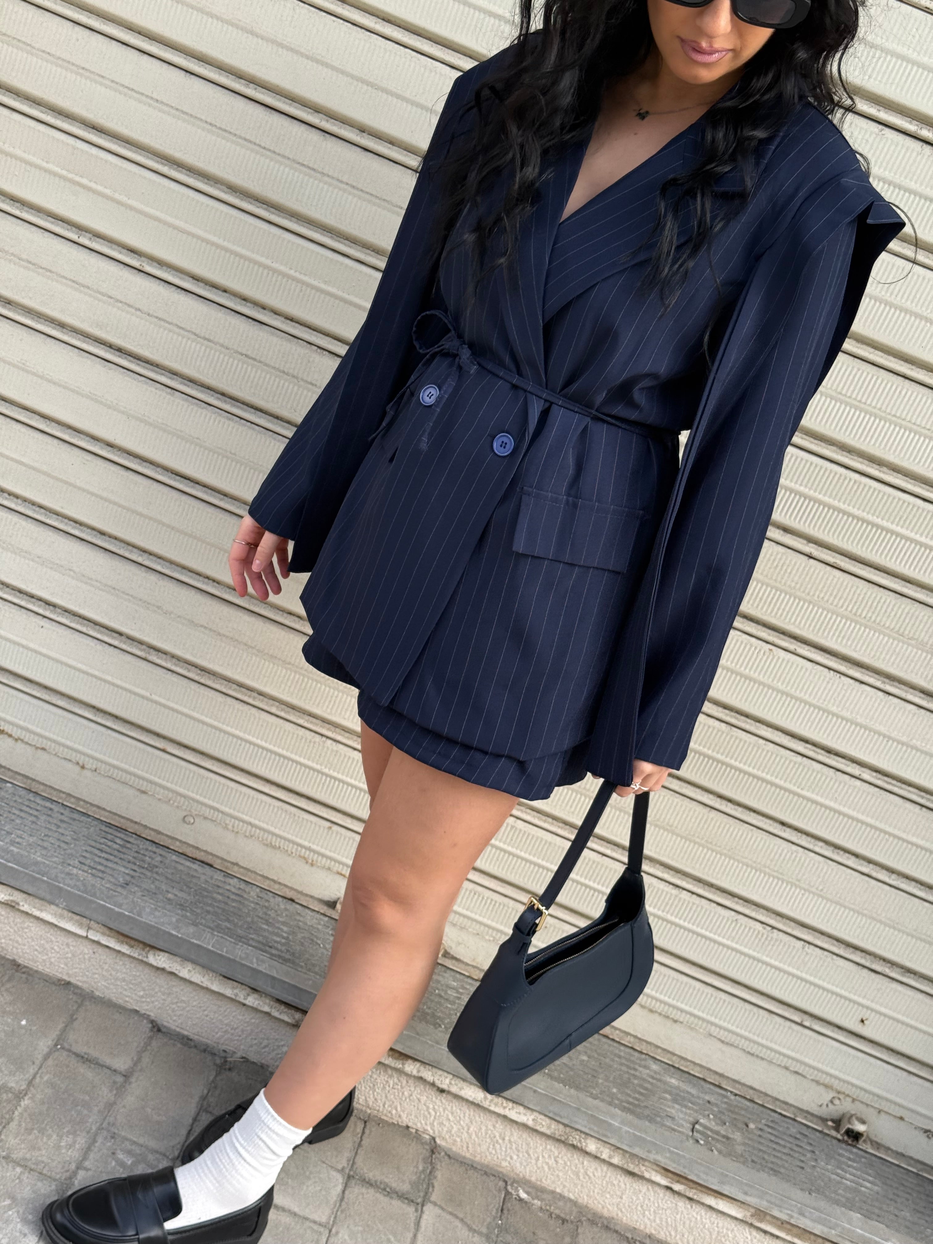 Coordinato gessato blu