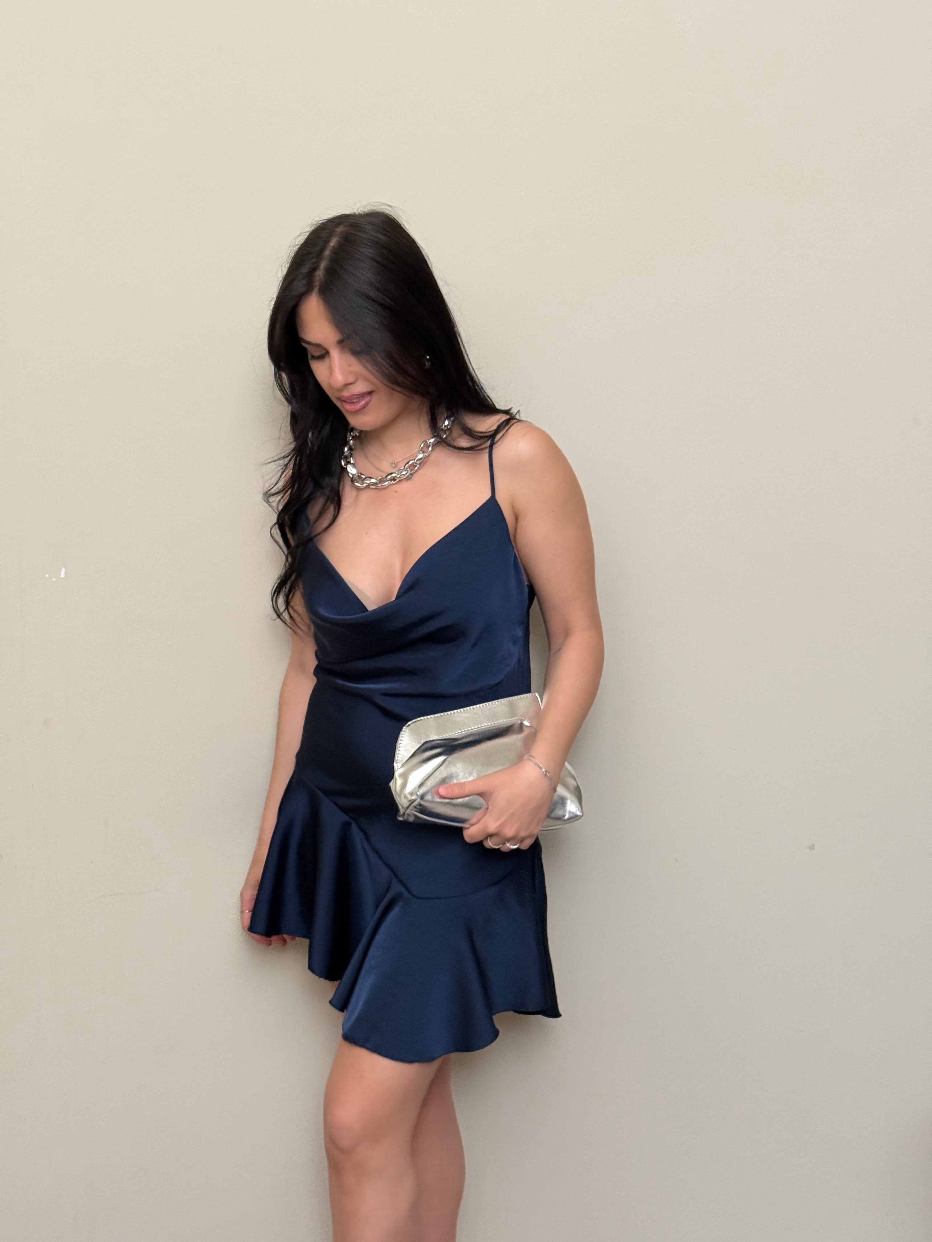 Mini dress satin blu