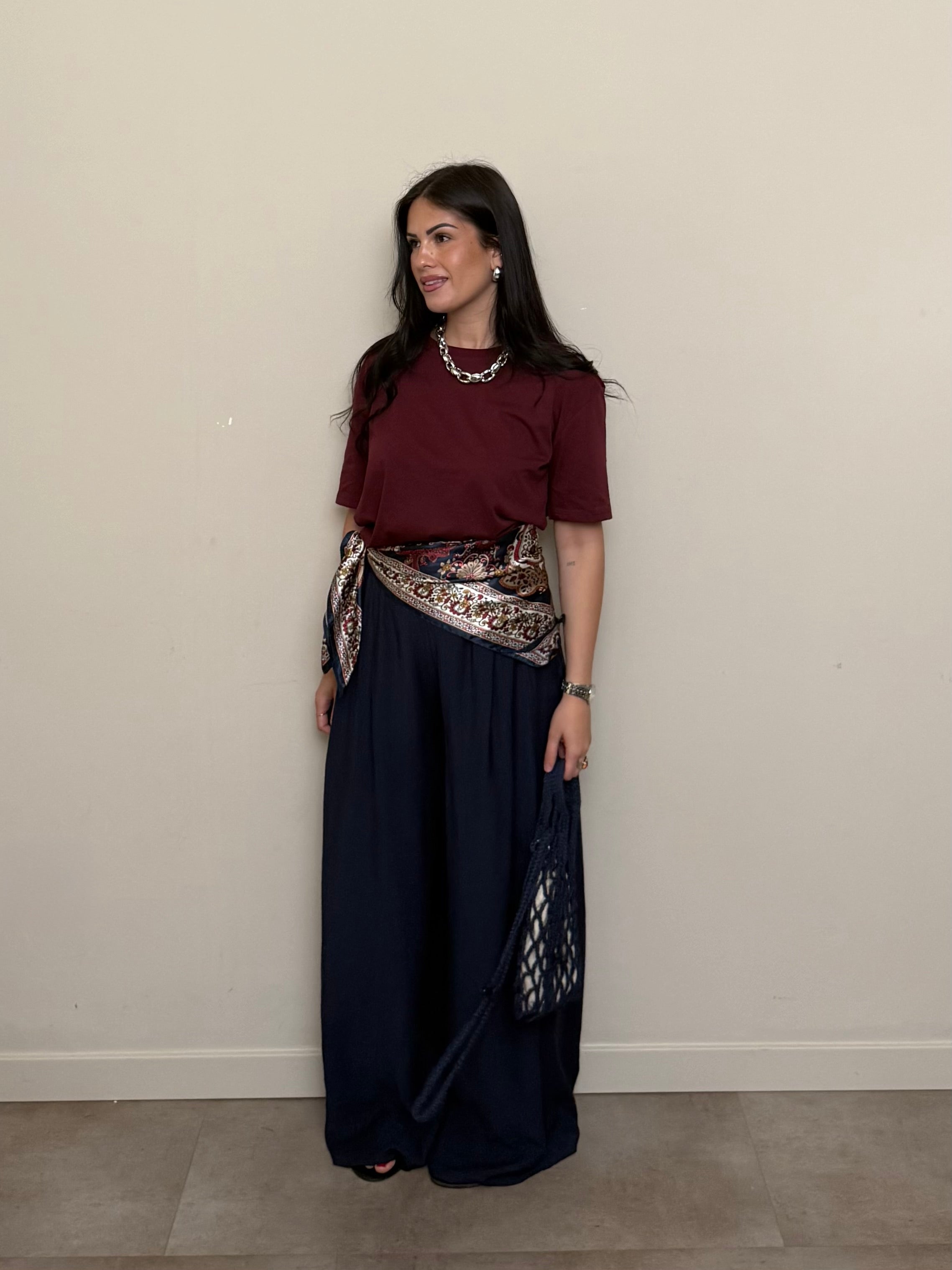 Pantalone palazzo morbido blu