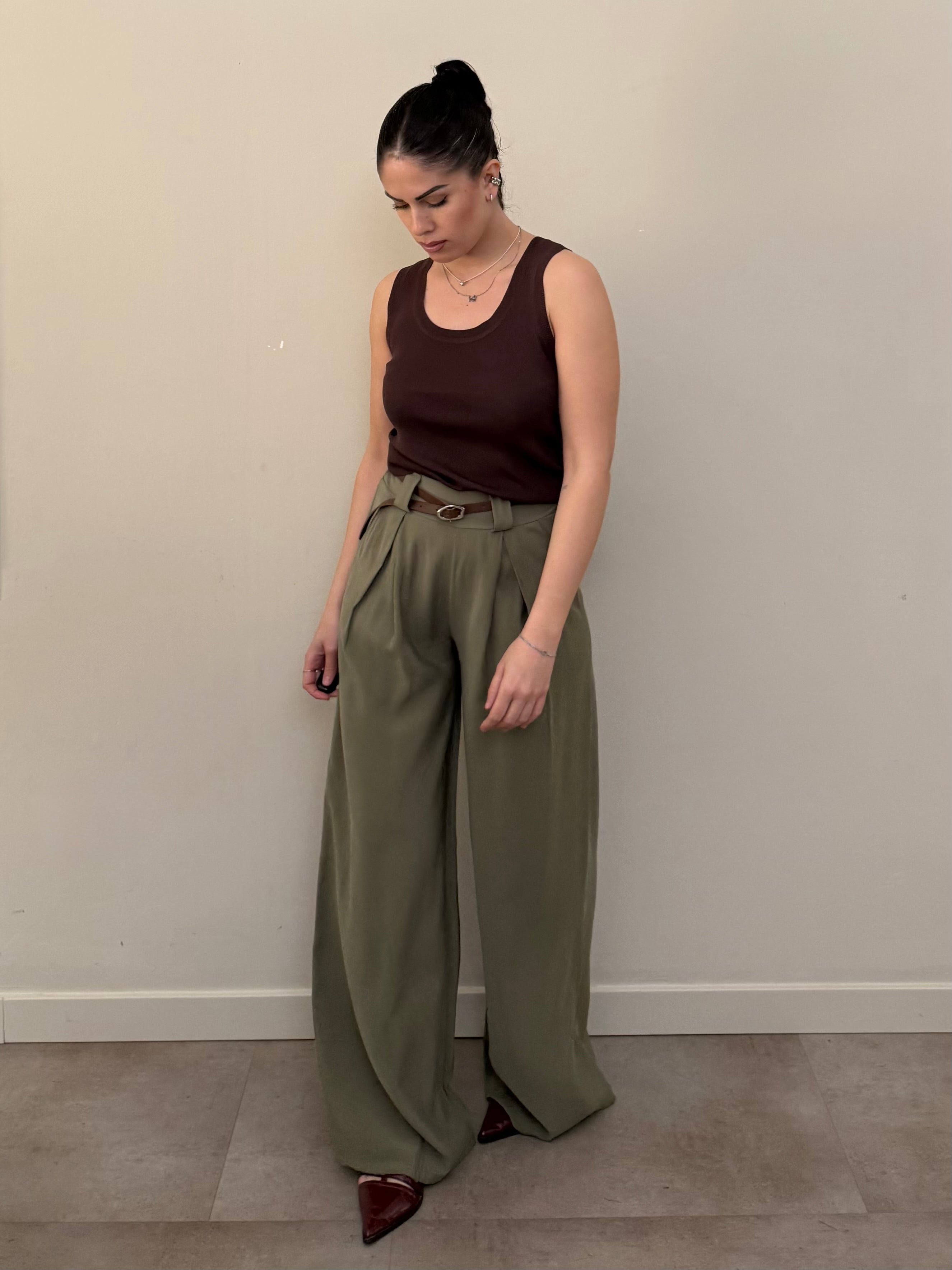 Pantalone viscosa verde oliva