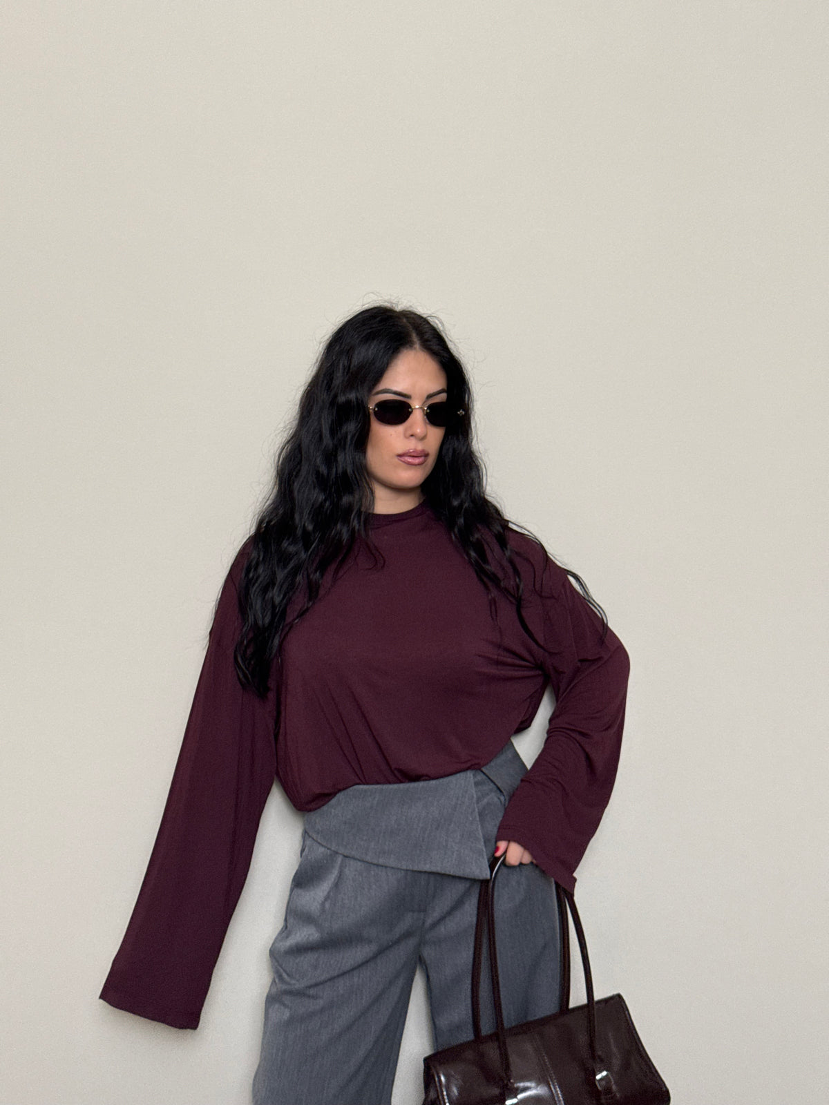 Maglia tencel e lana bordeaux