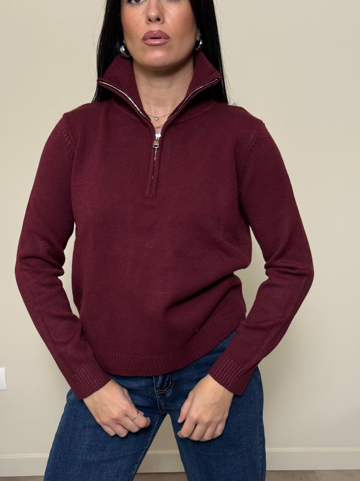 Maglioncino zip bordeaux