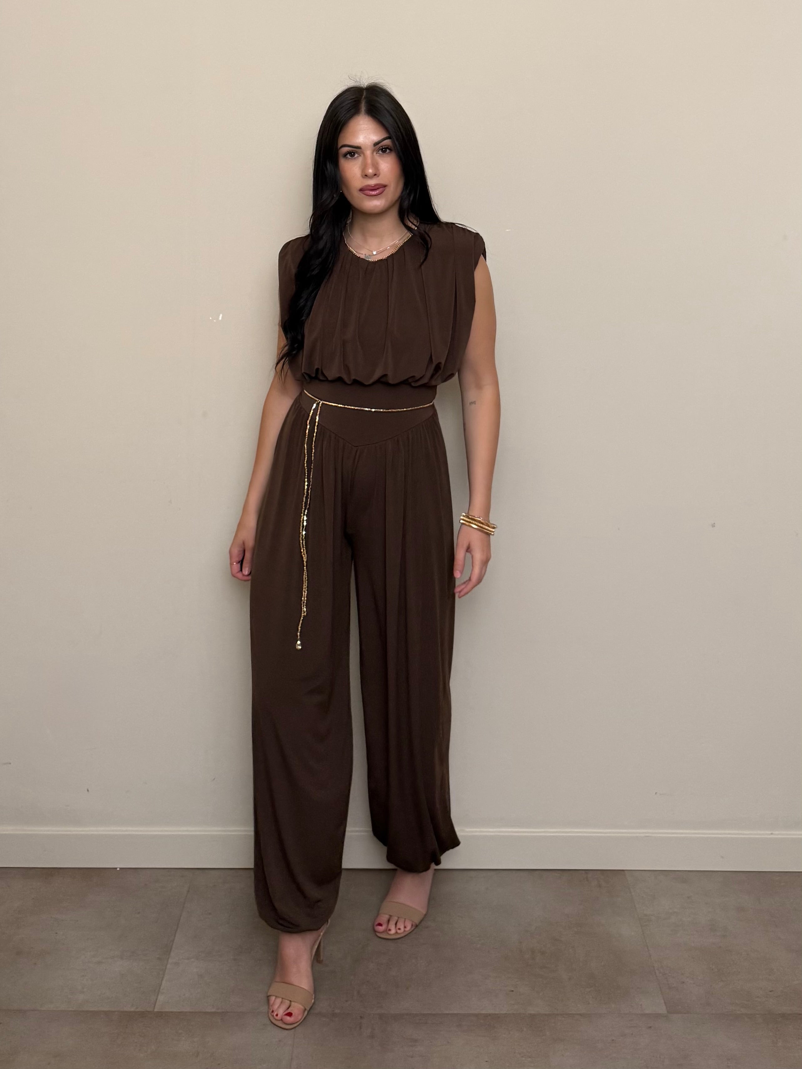 Jumpsuit spalline cioccolato