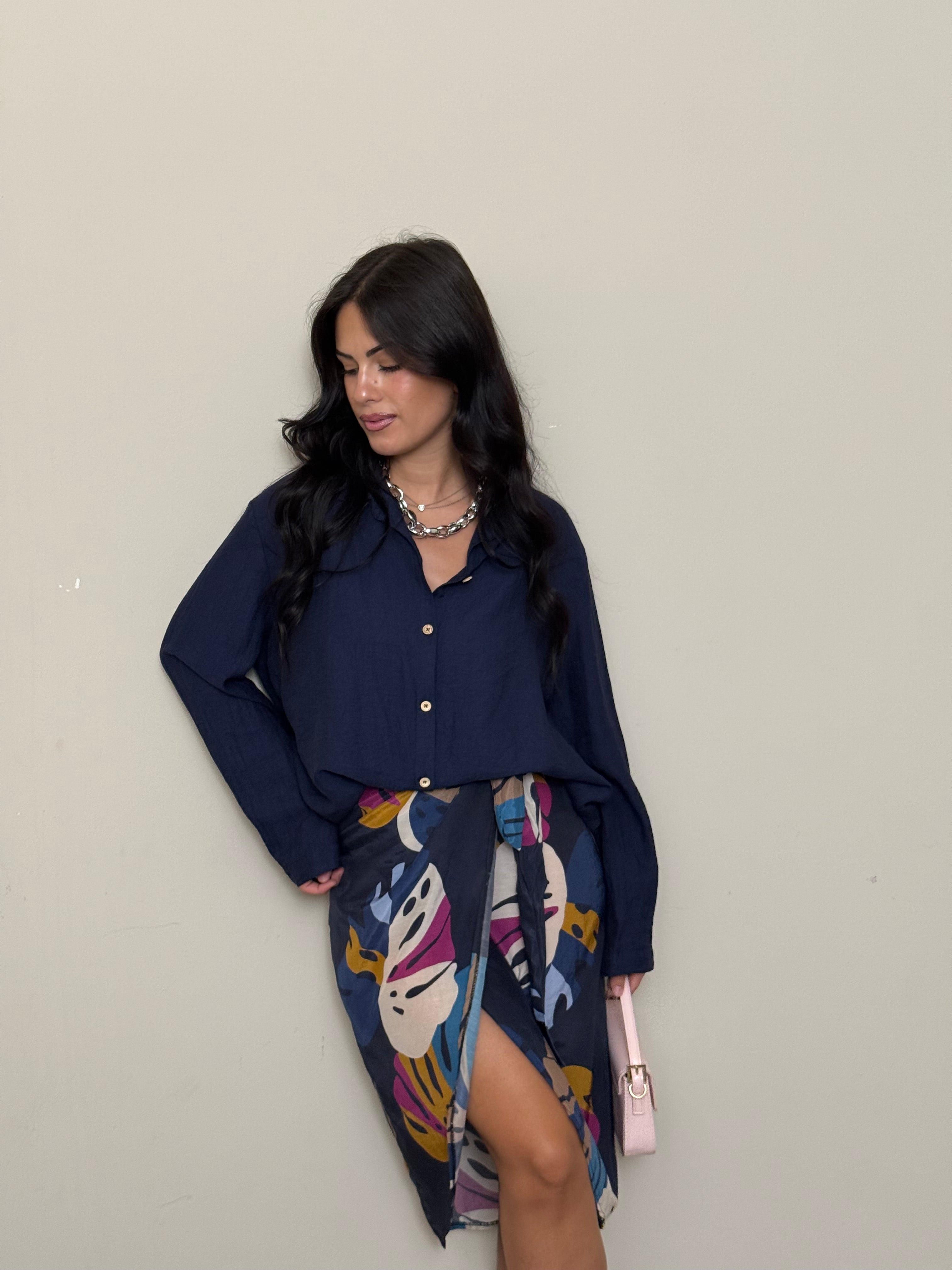 Camicia tencel e lino blu