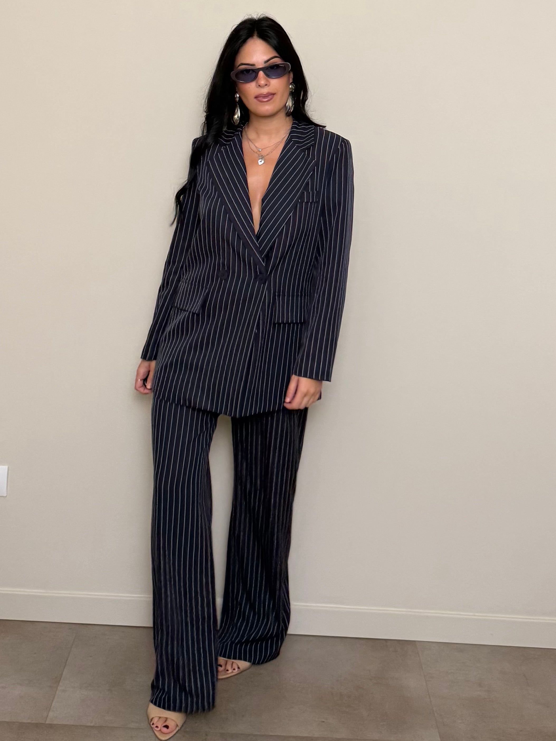 Tailleur gessato blu