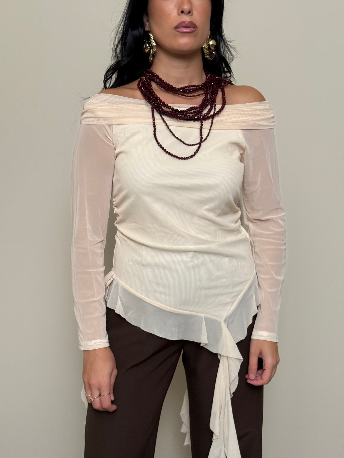 Blusa barchetta panna volants
