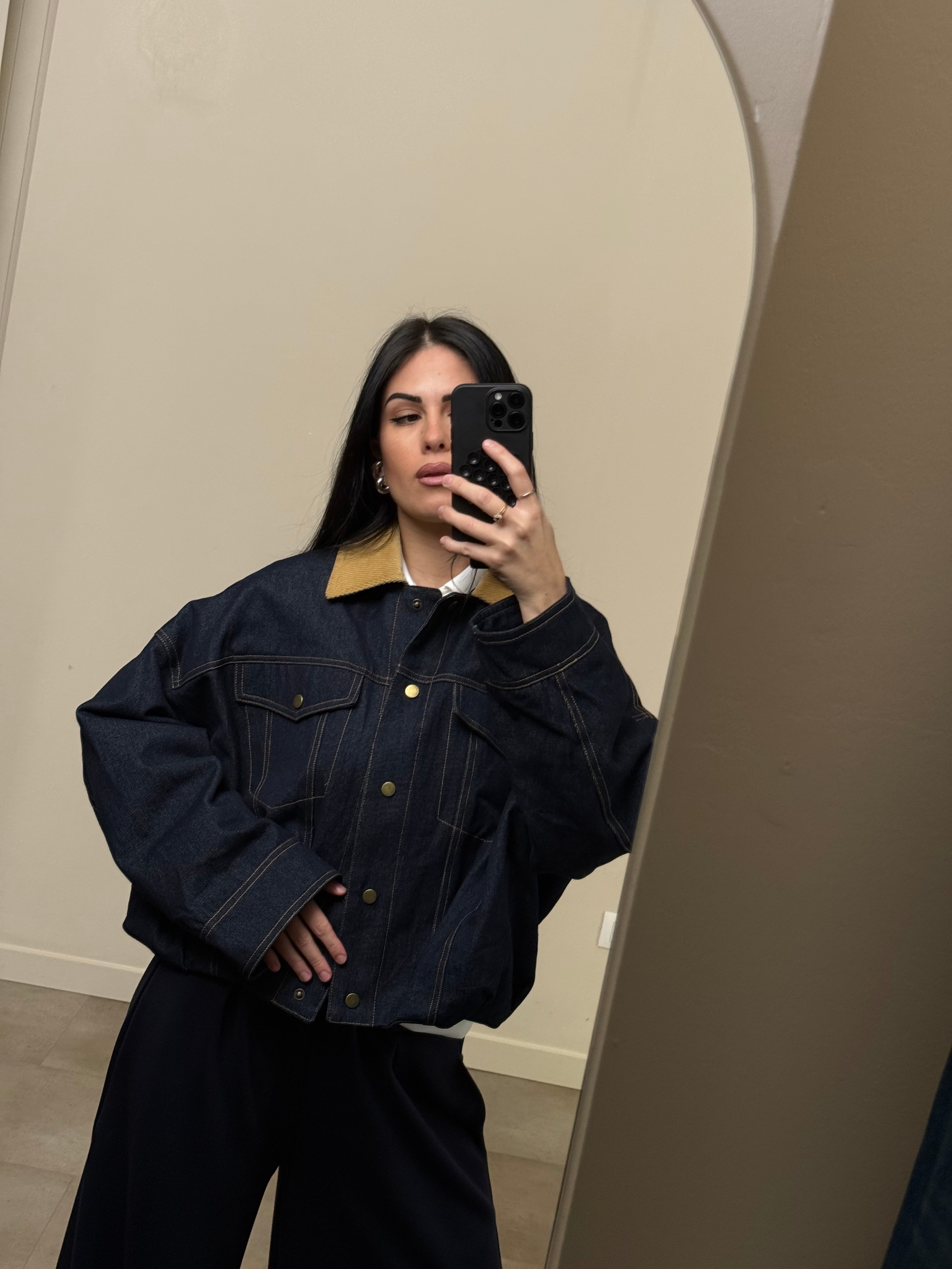 Giacca jeans colletto beige