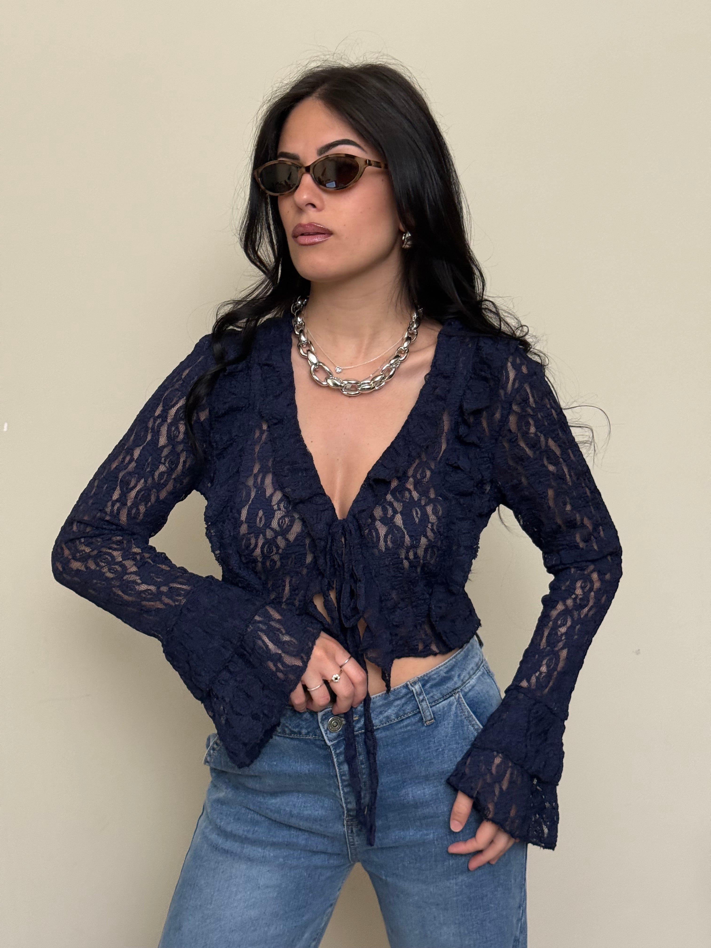 Cardigan pizzo blu