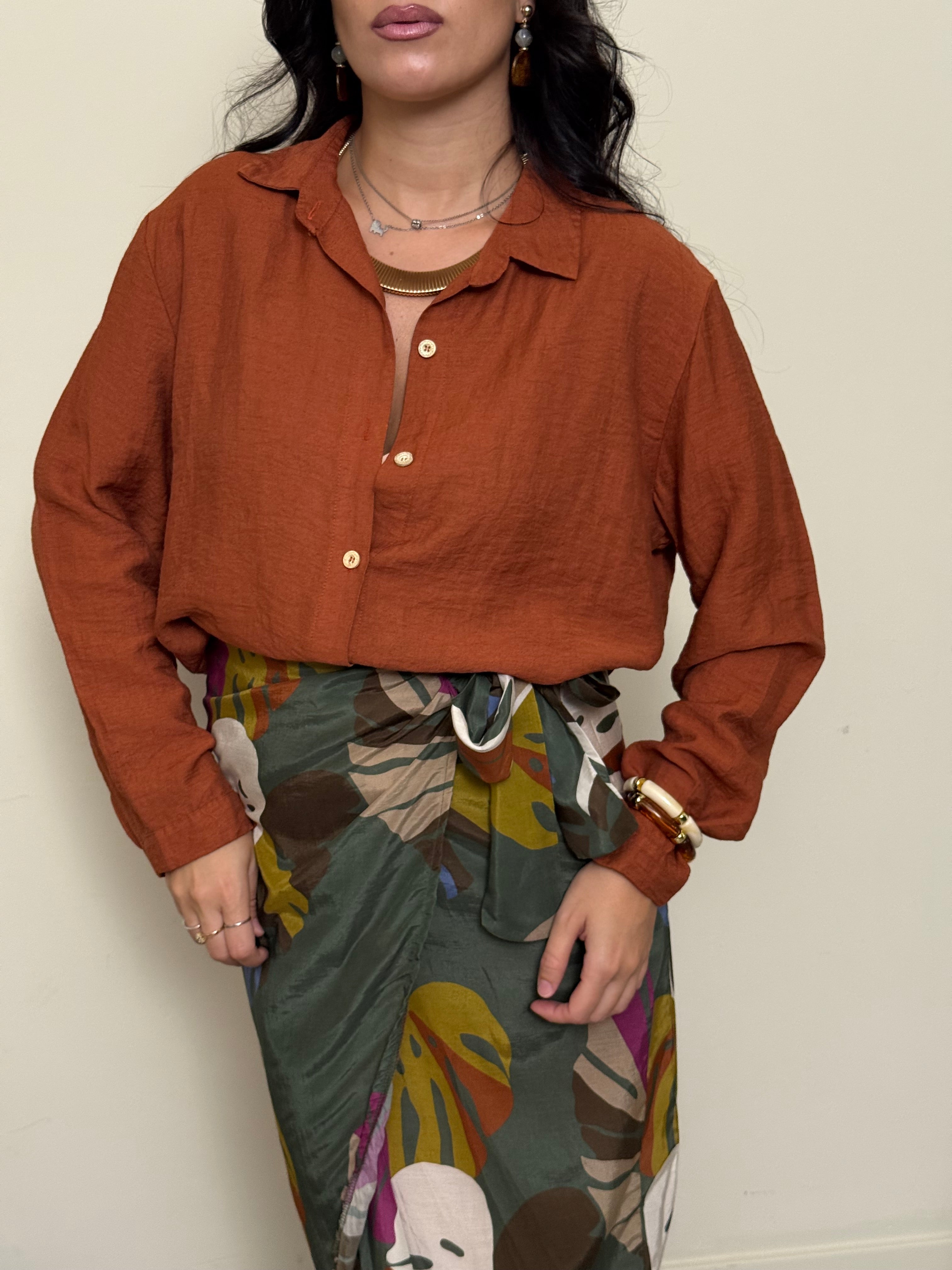 Camicia tencel e lino ruggine