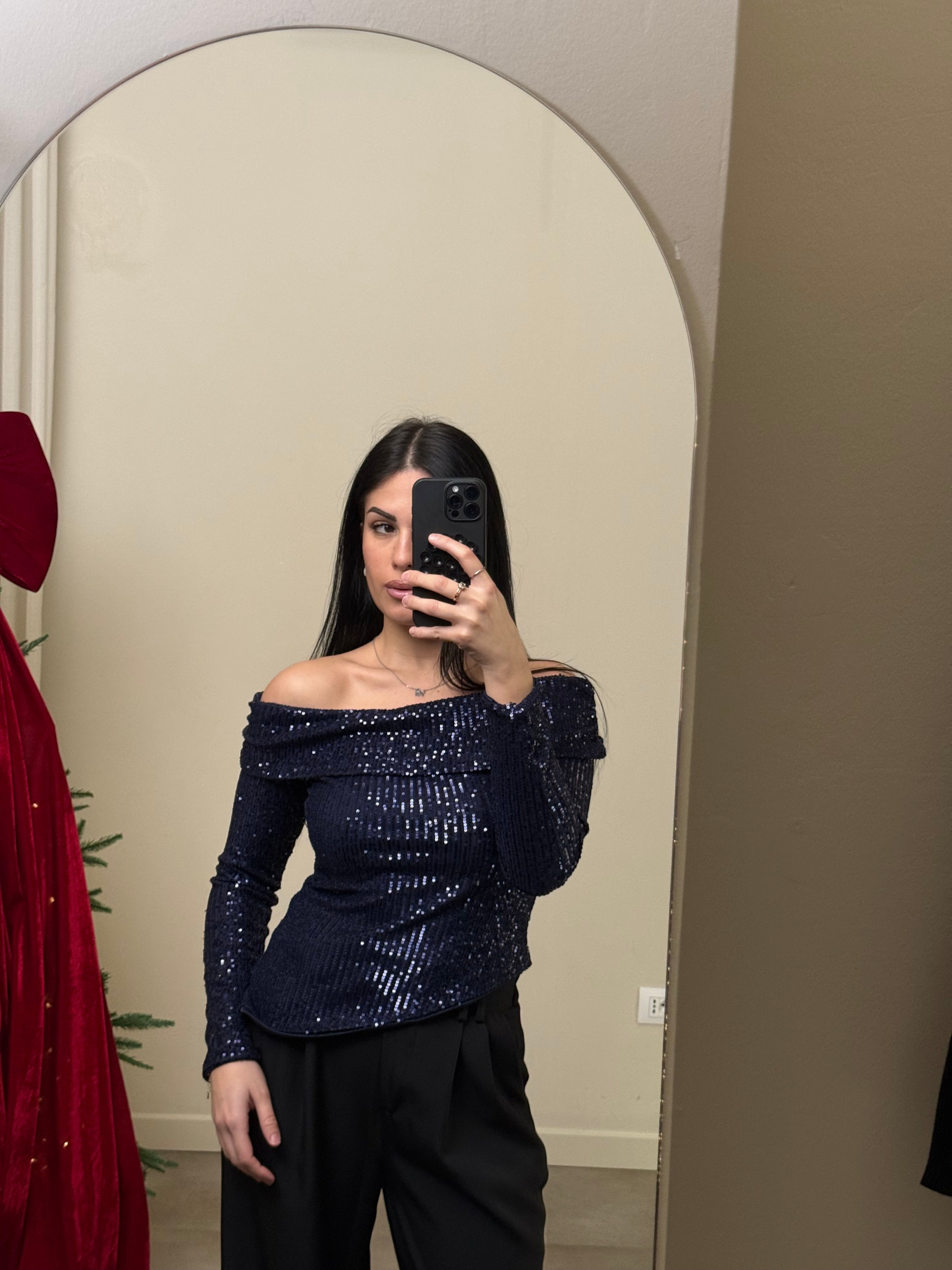 Maglia barchetta paillettes