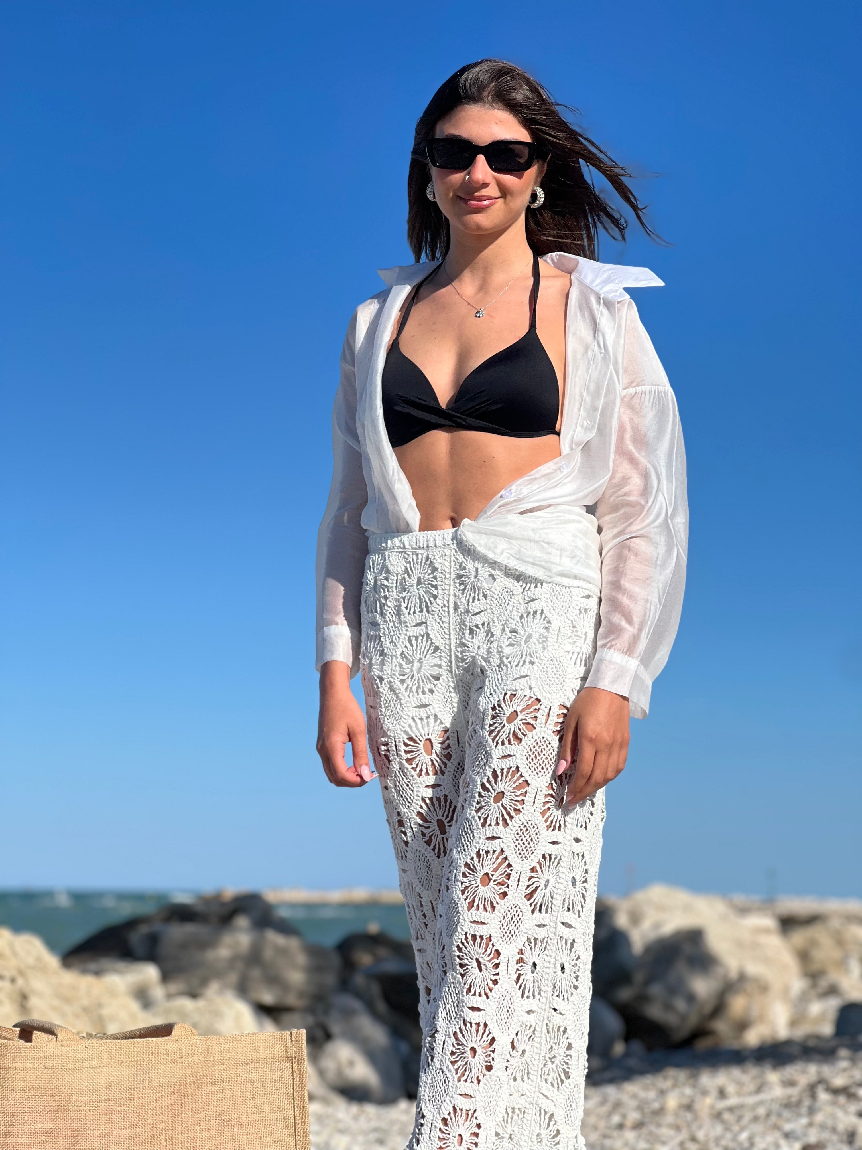 Pantalone bianco crochet