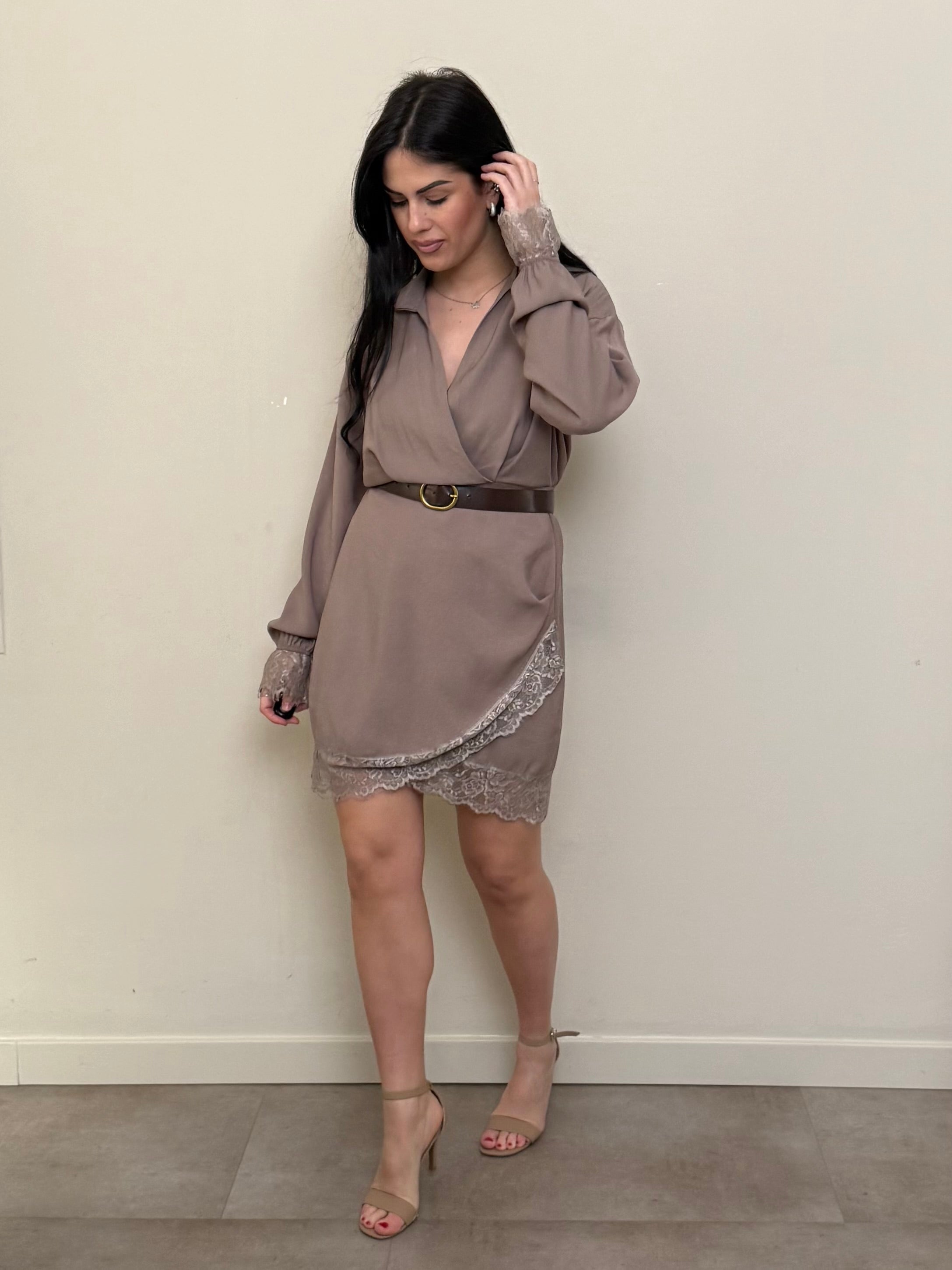 Mini dress pizzo sabbia