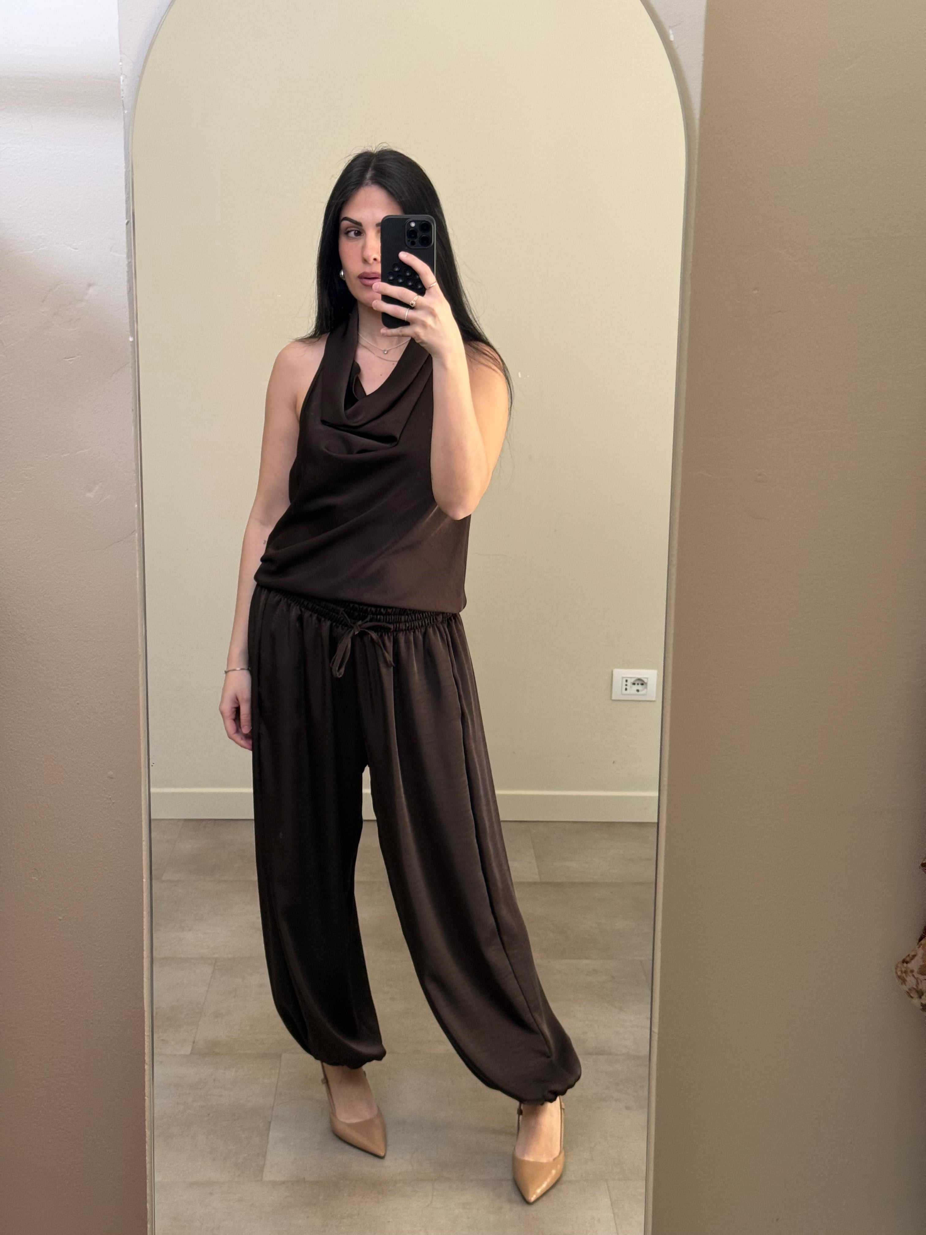 Coordinato satin marrone freddo