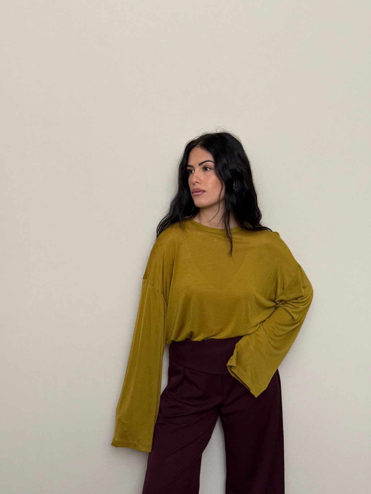 Maglia tencel e lana olio