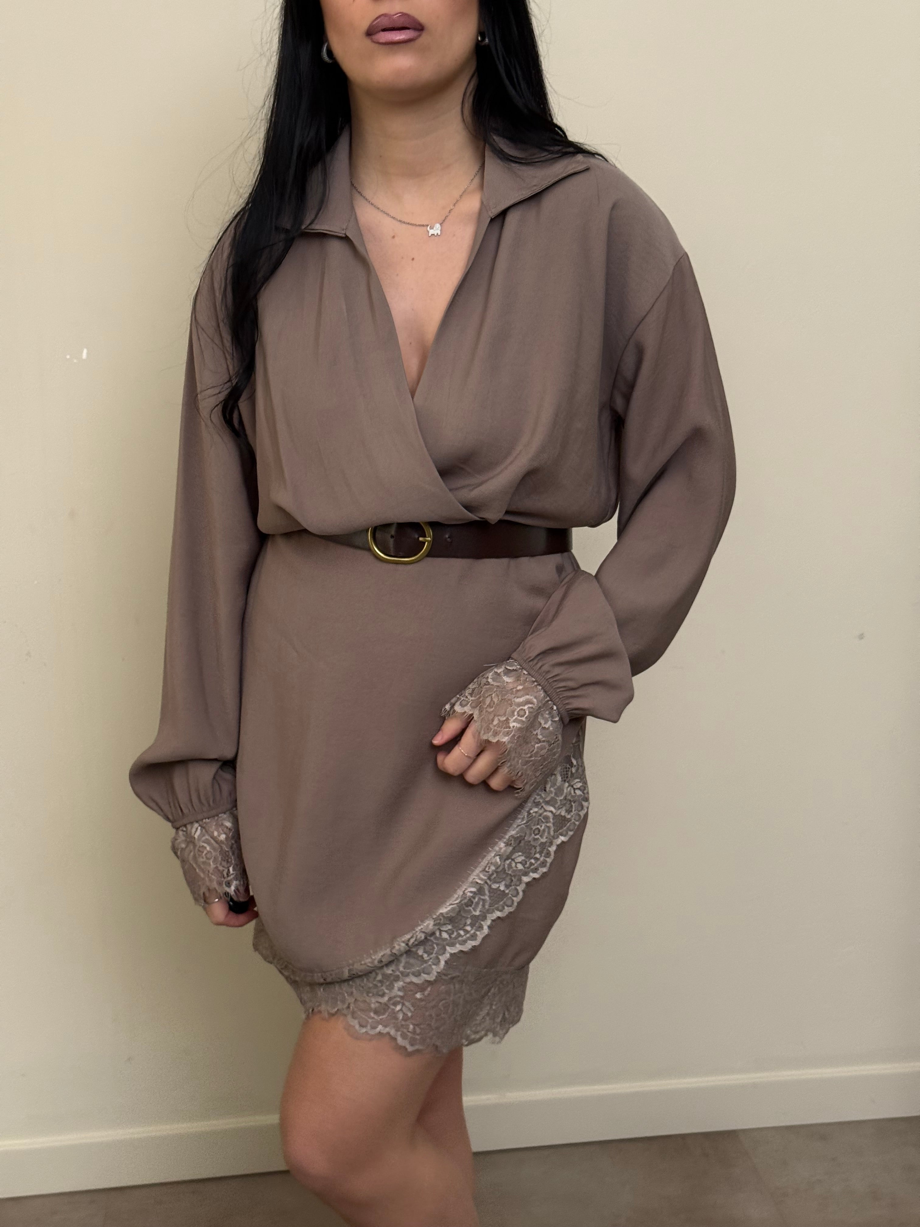 Mini dress pizzo sabbia