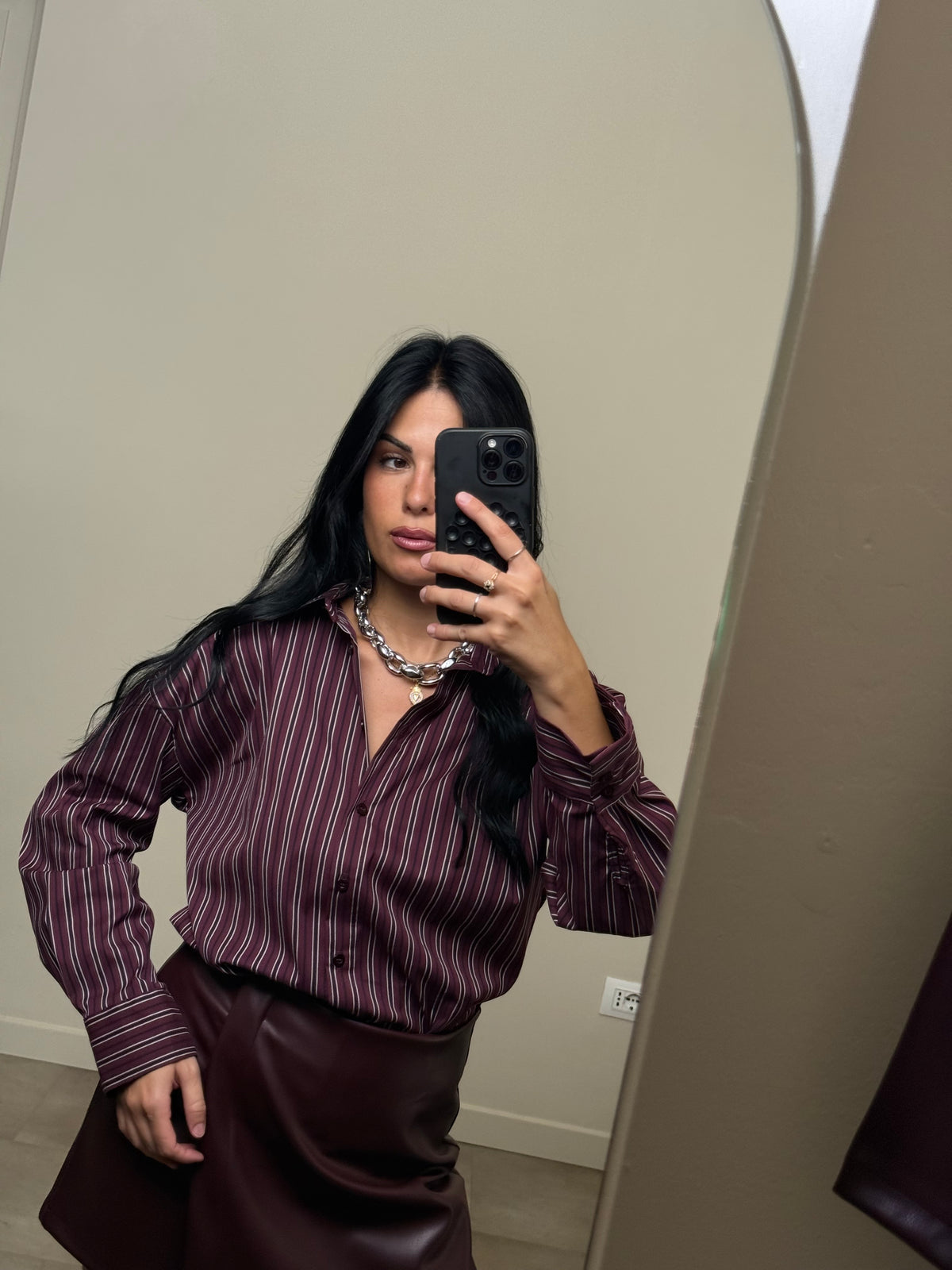 Camicia a righe bordeaux