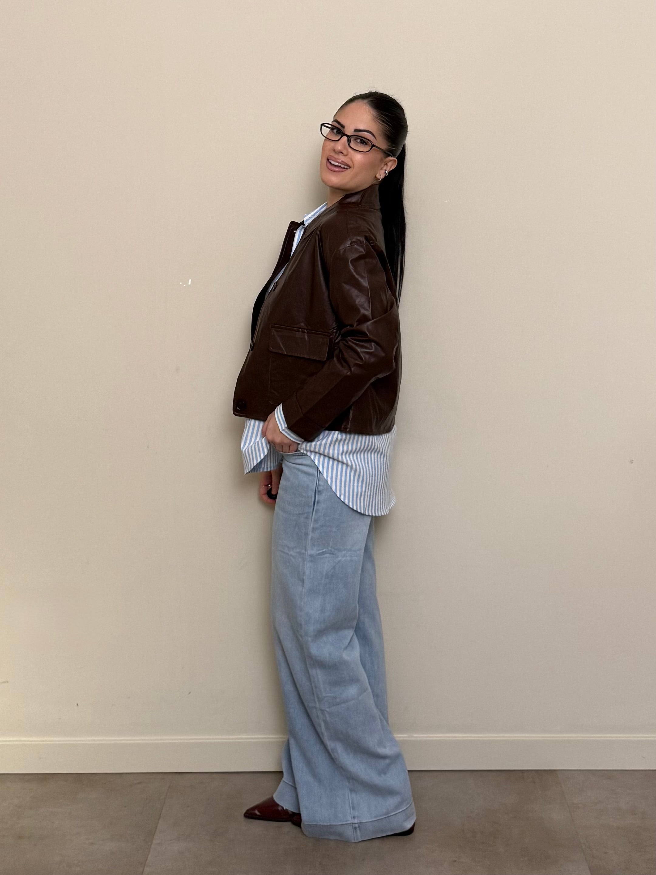 Giacca ecopelle cioccolato