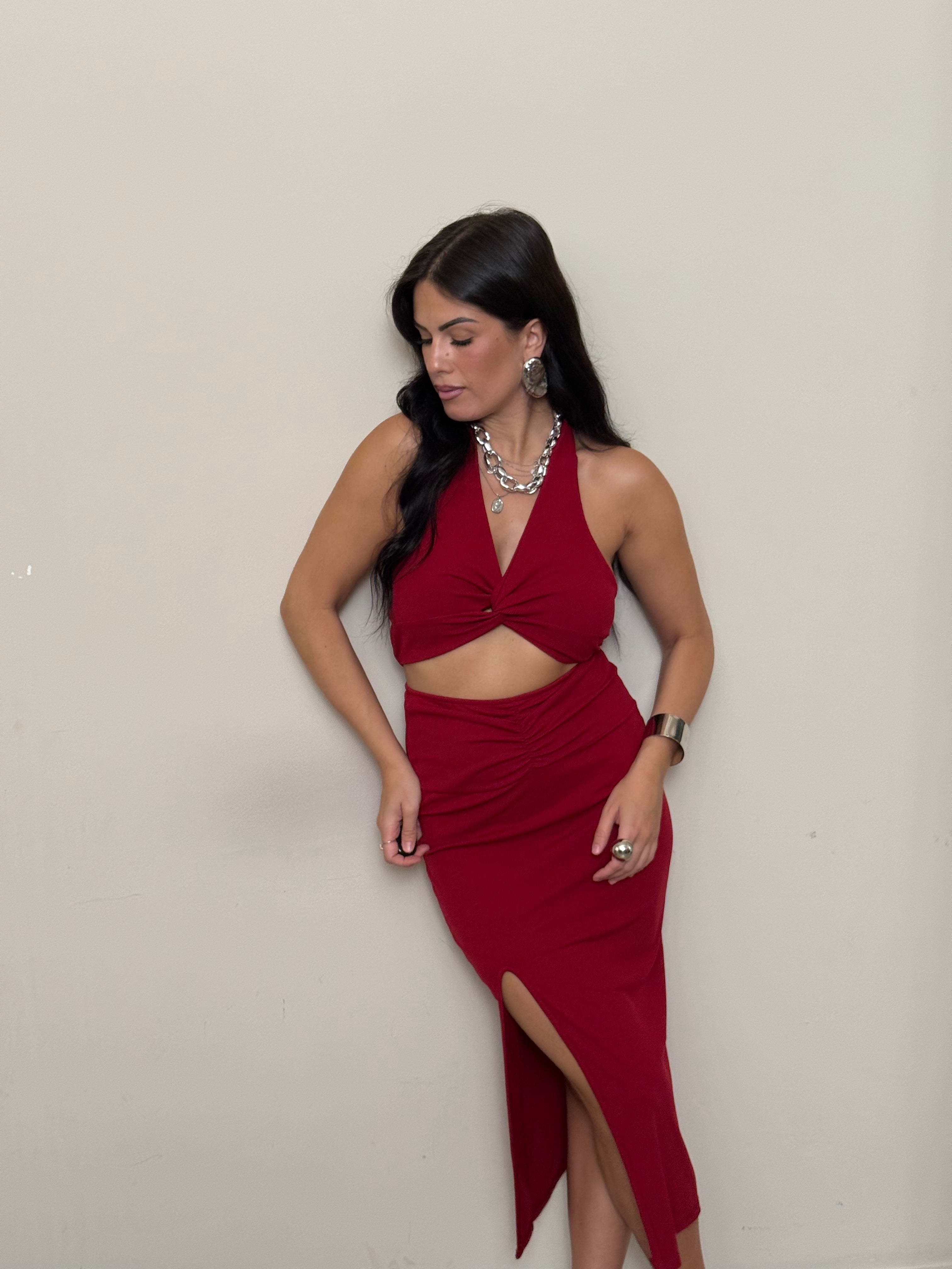 Coordinato top e gonna rosso freddo