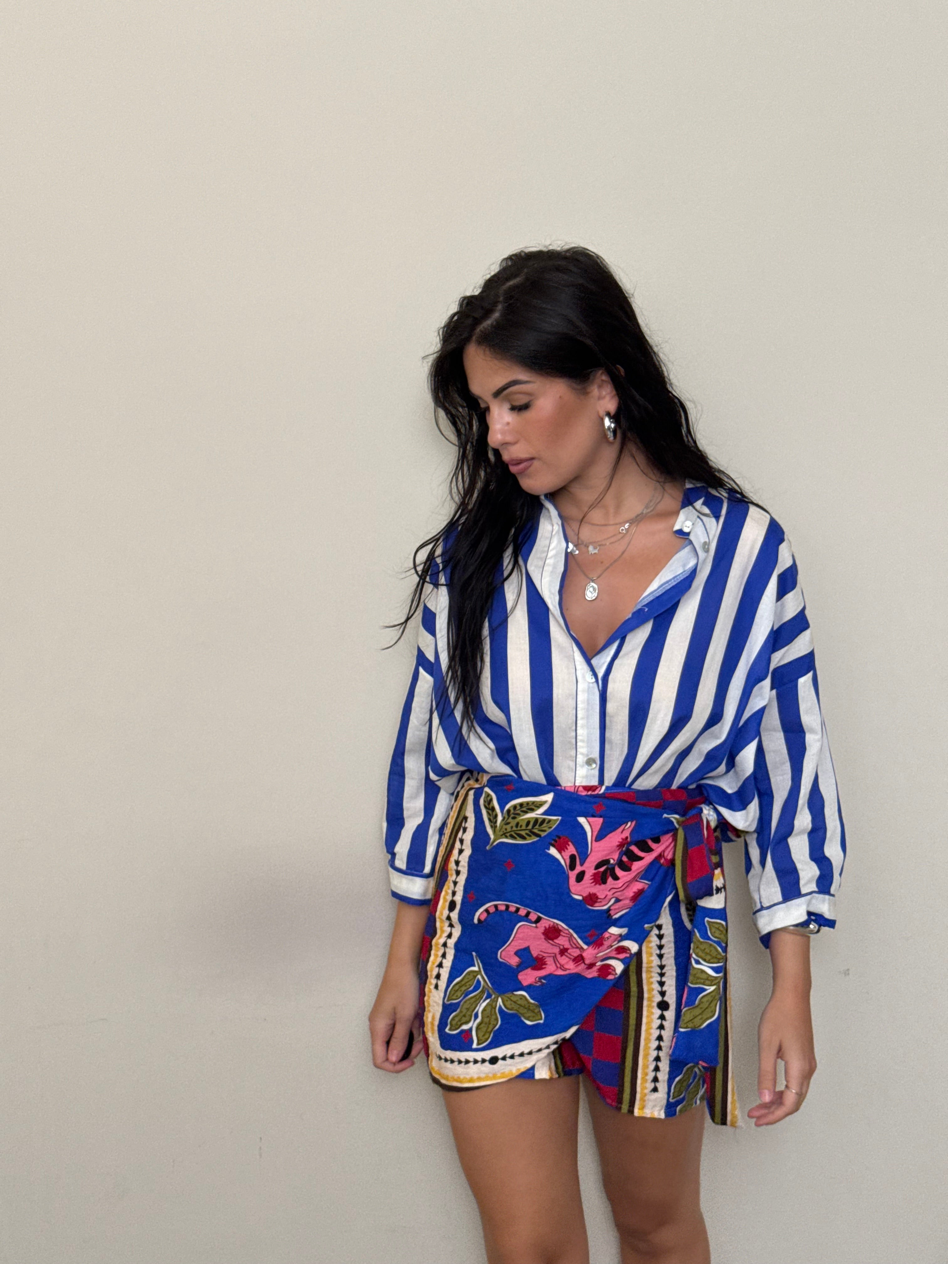 Camicia a righe blu e bianco