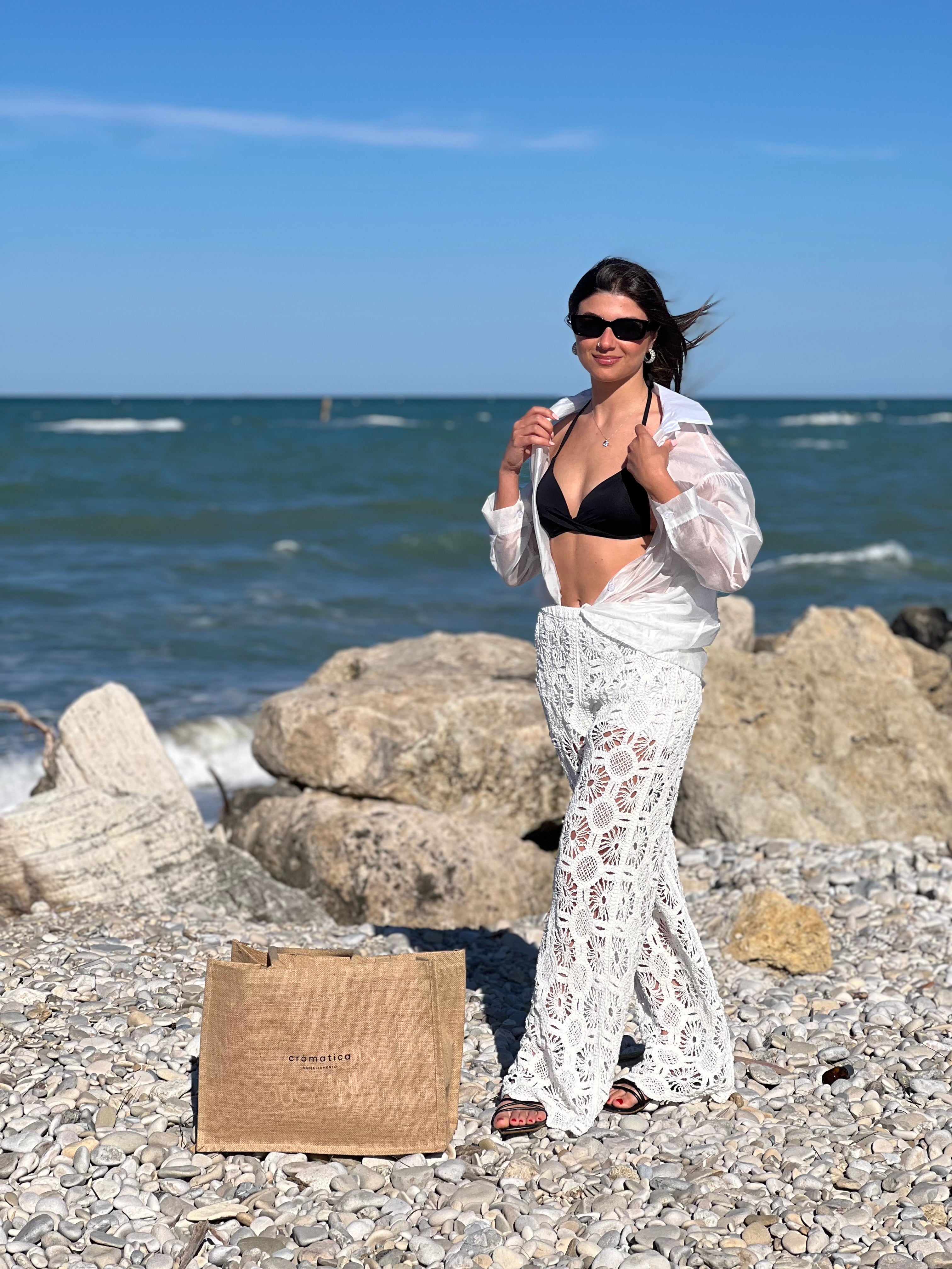 Pantalone bianco crochet