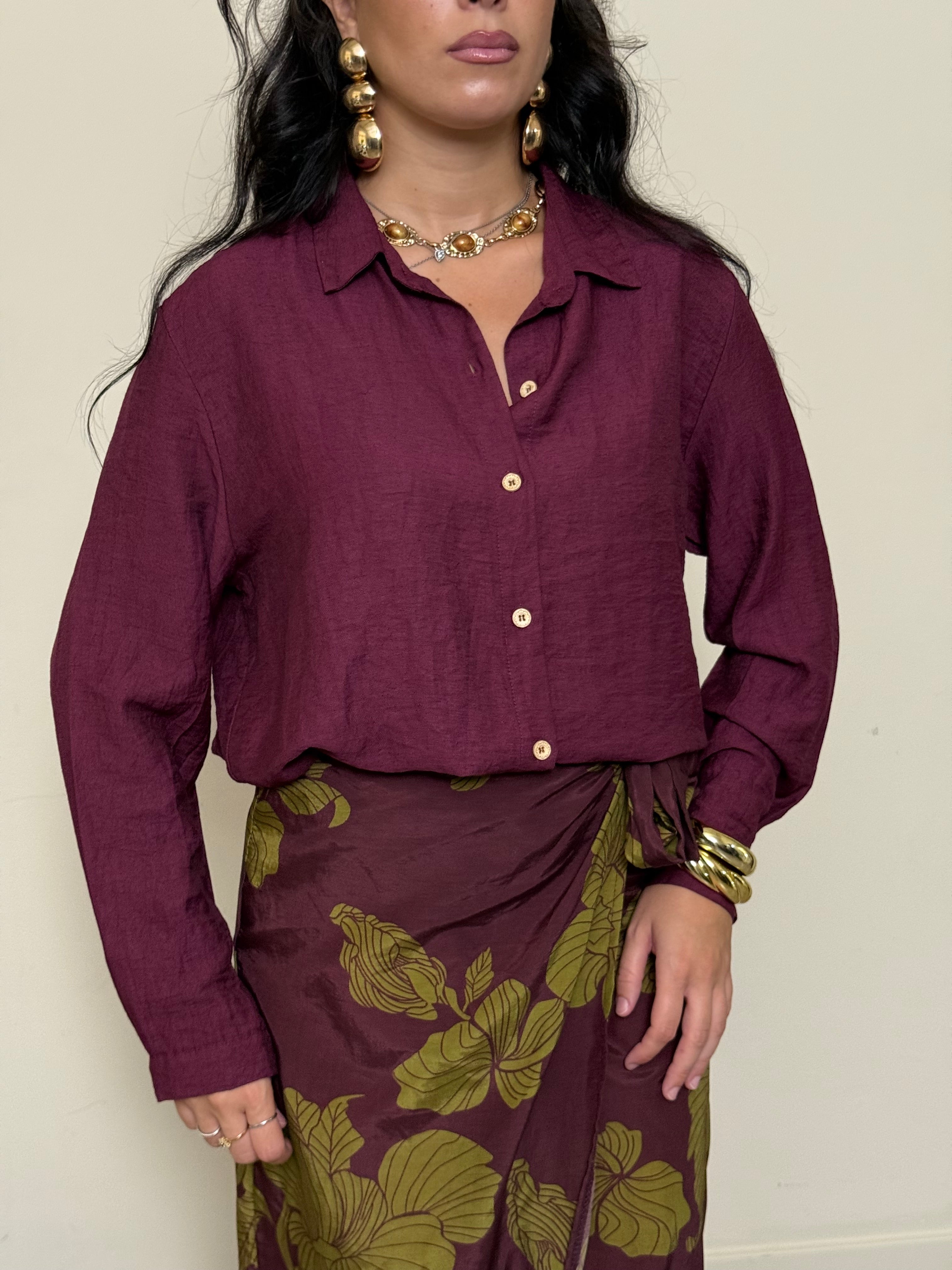Camicia tencel e lino bordeaux