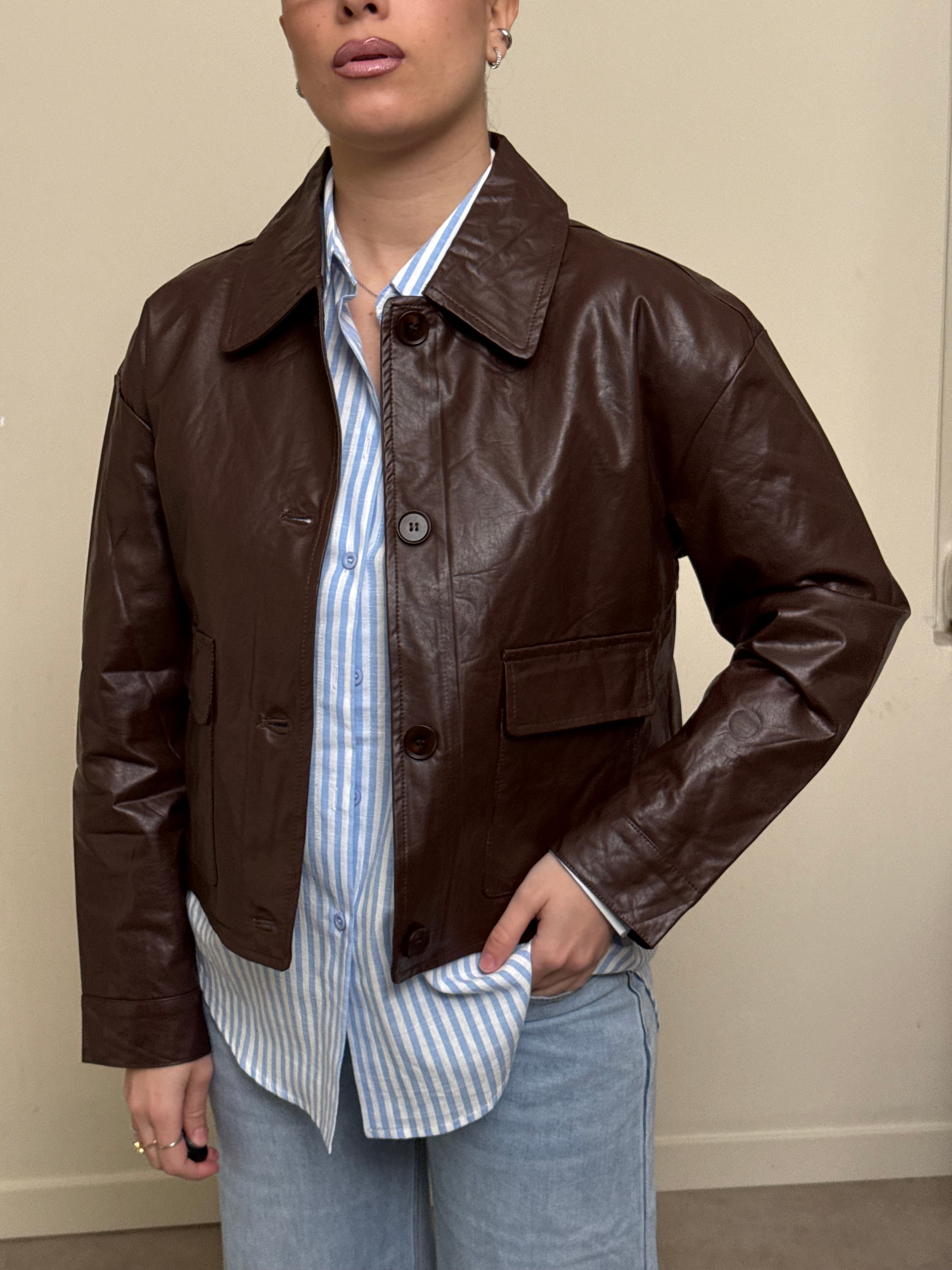 Giacca ecopelle cioccolato