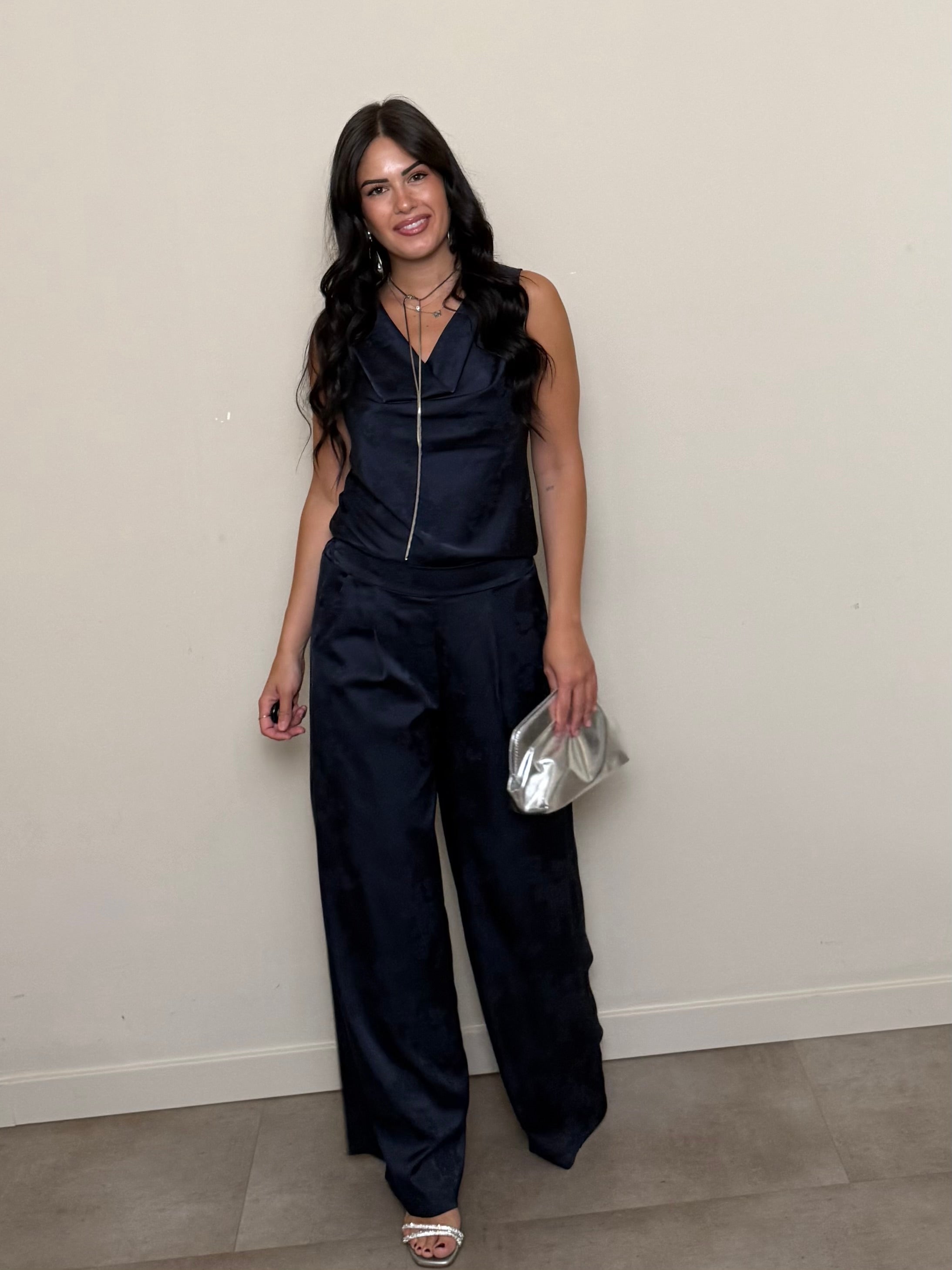 Coordinato satin fiori blu