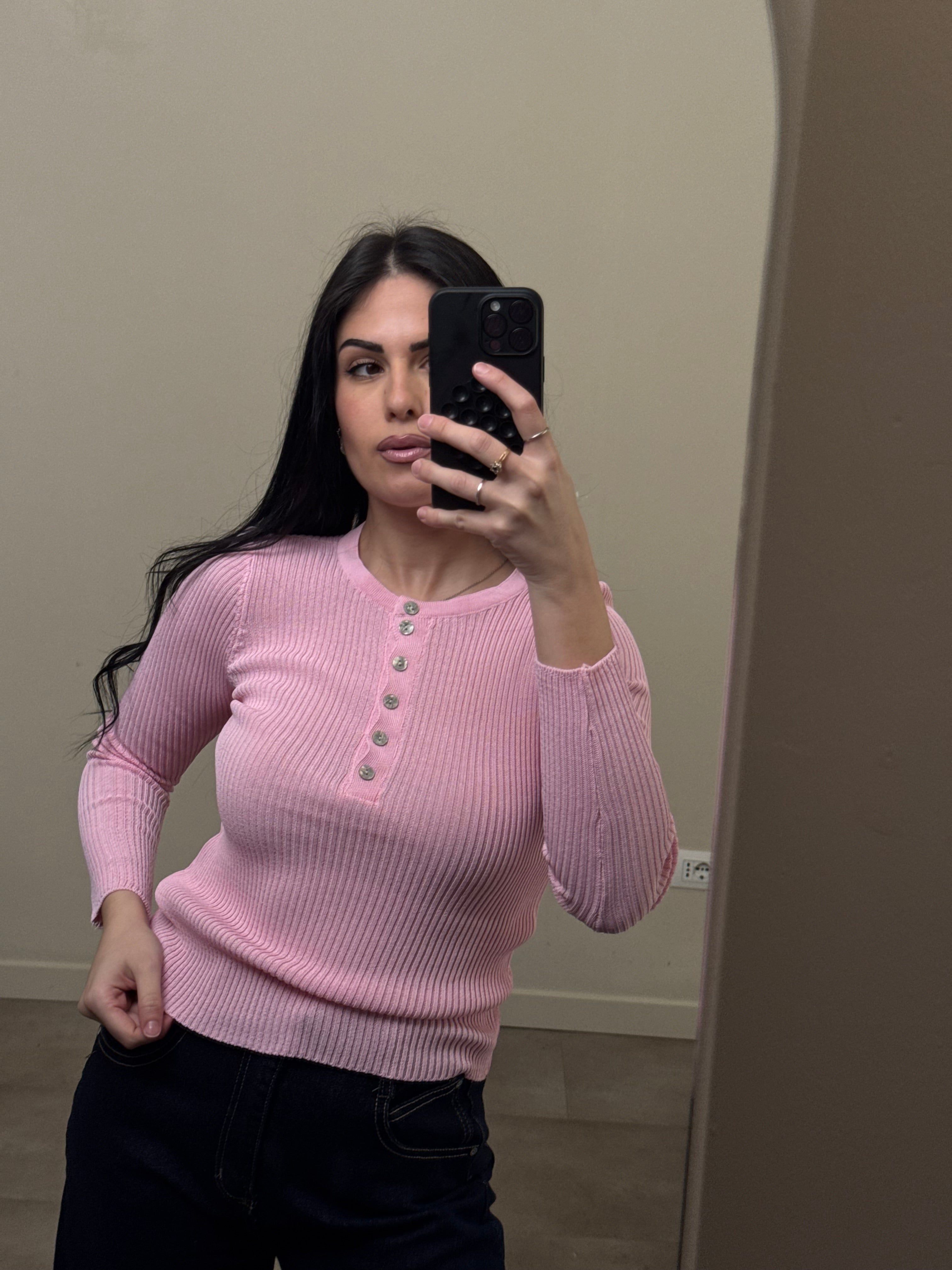 Maglia bottoncini rosa freddo