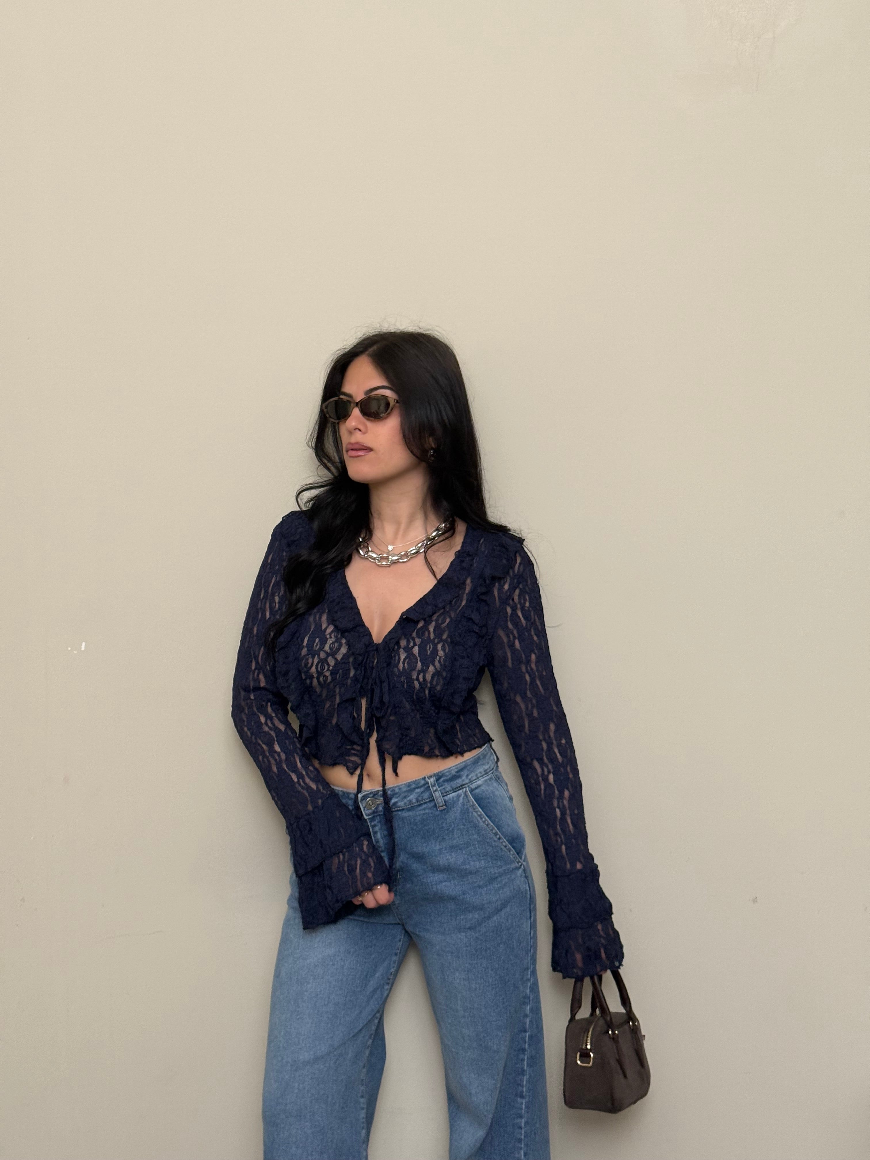 Cardigan pizzo blu