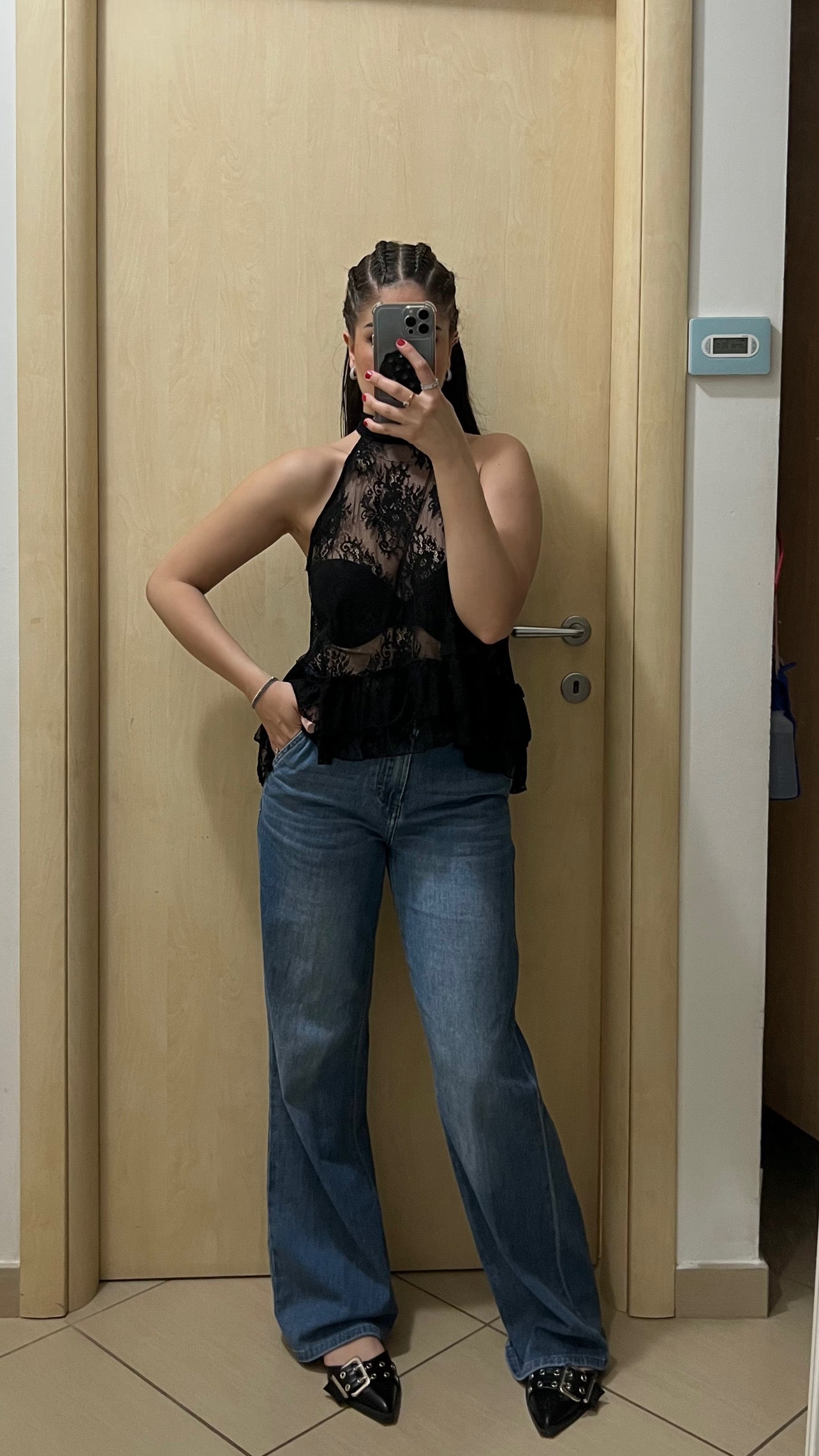 Top pizzo scollo americana