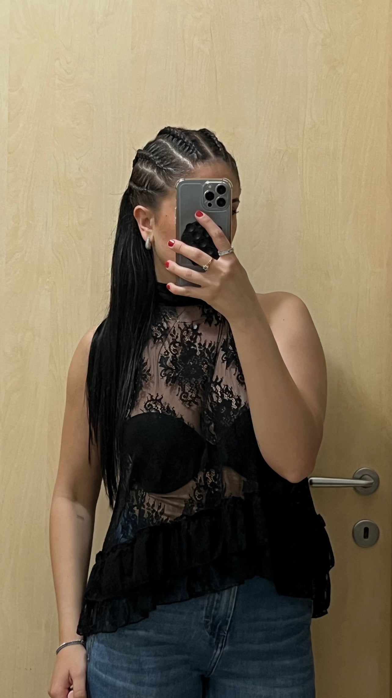 Top pizzo scollo americana