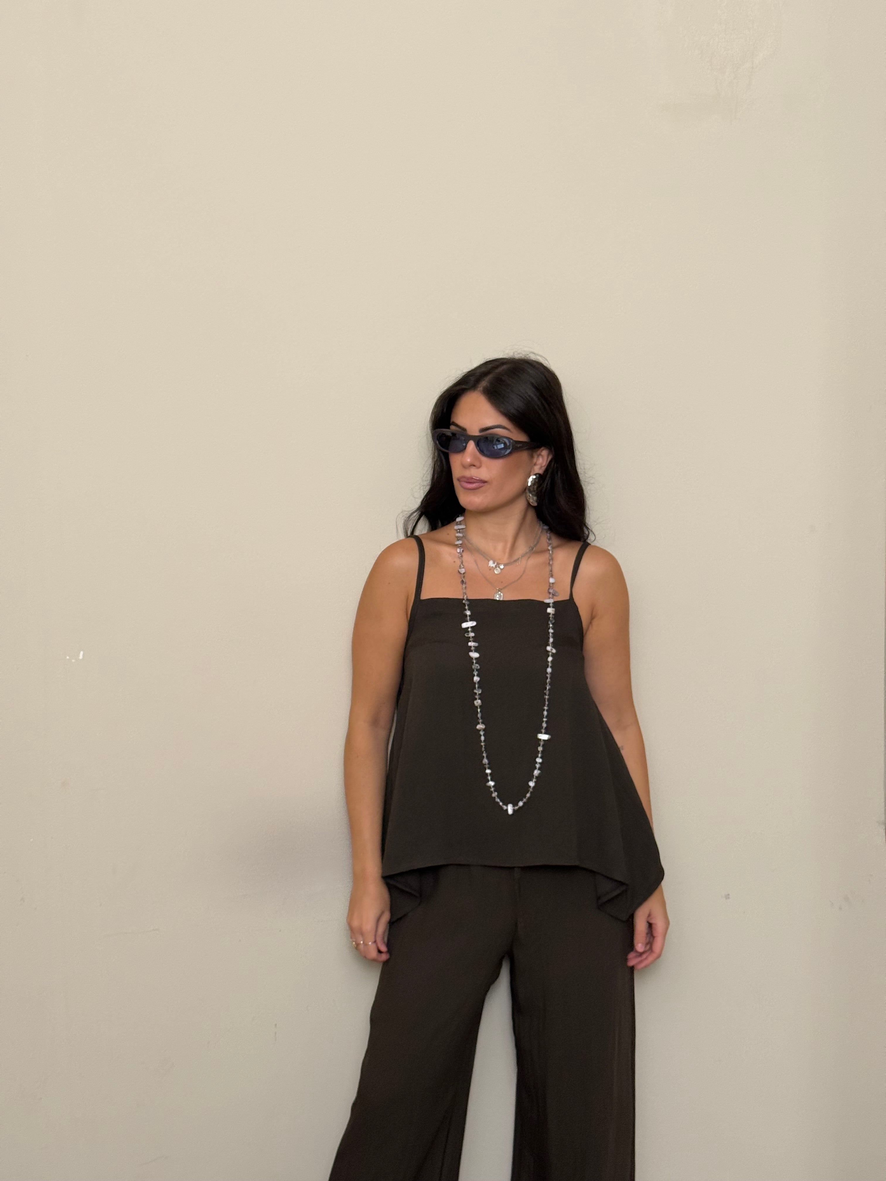 Coordinato lino e viscosa marrone freddo
