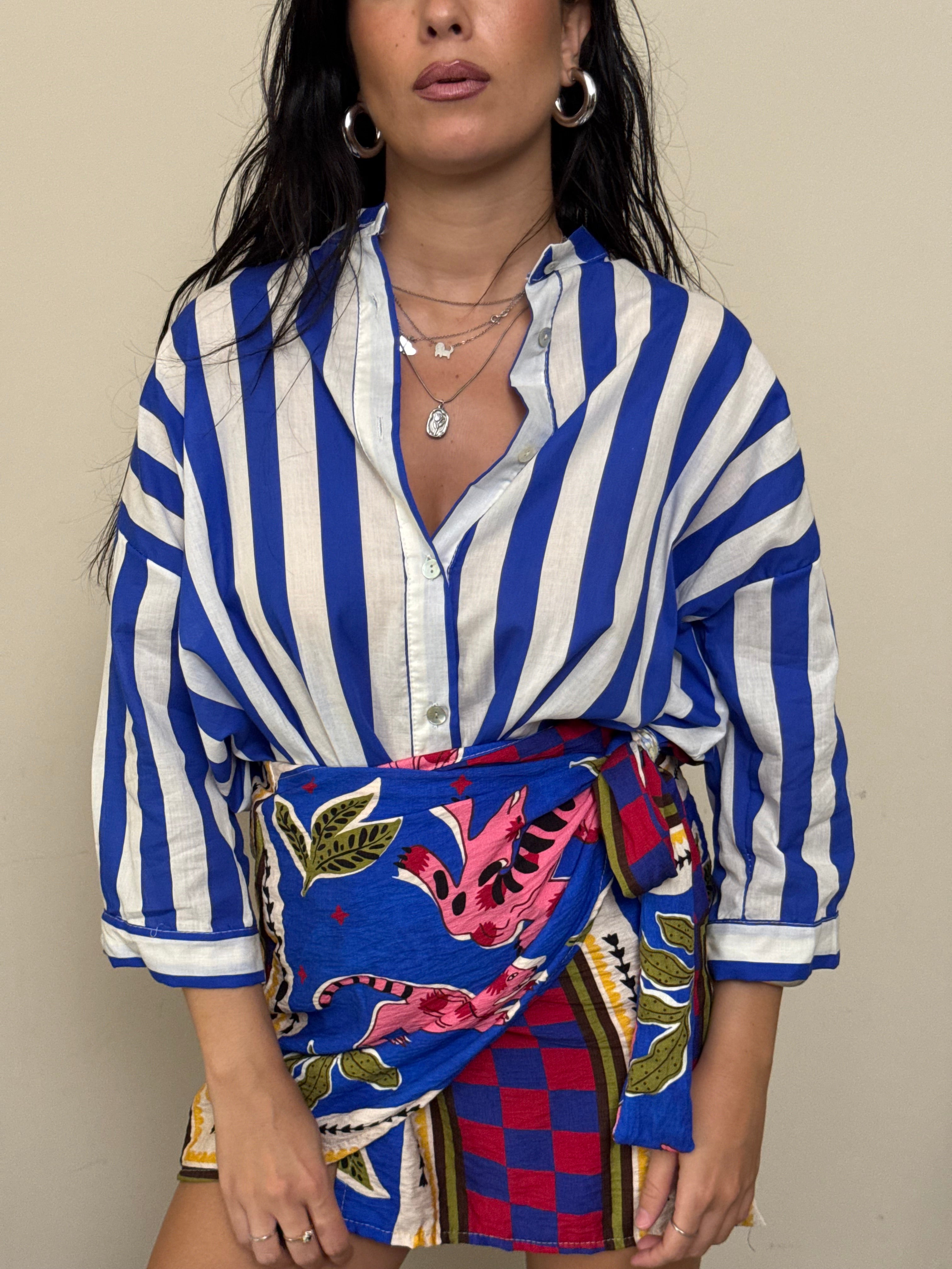 Camicia a righe blu e bianco