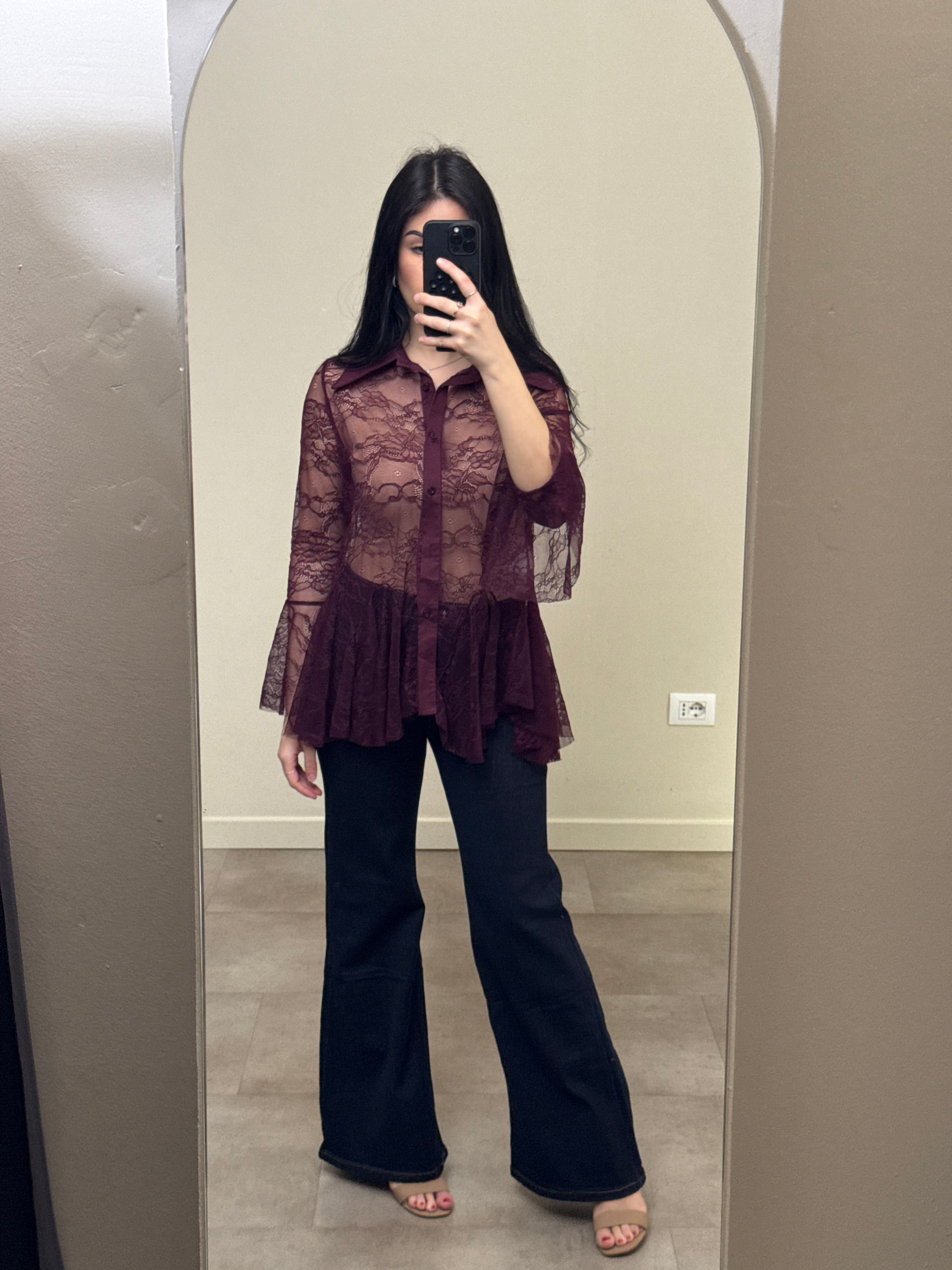 Camicia di pizzo bordeaux