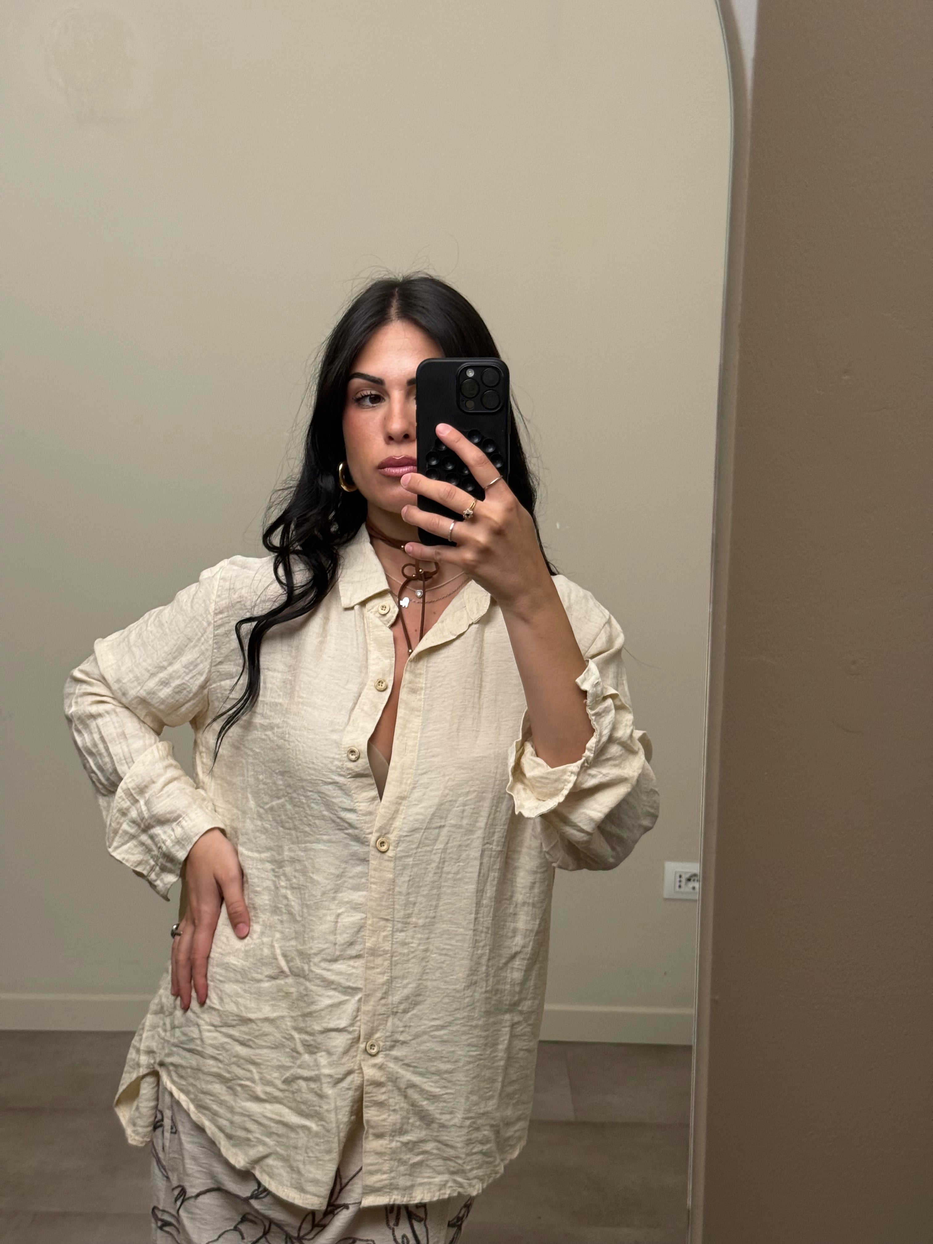 Camicia tencel e lino panna