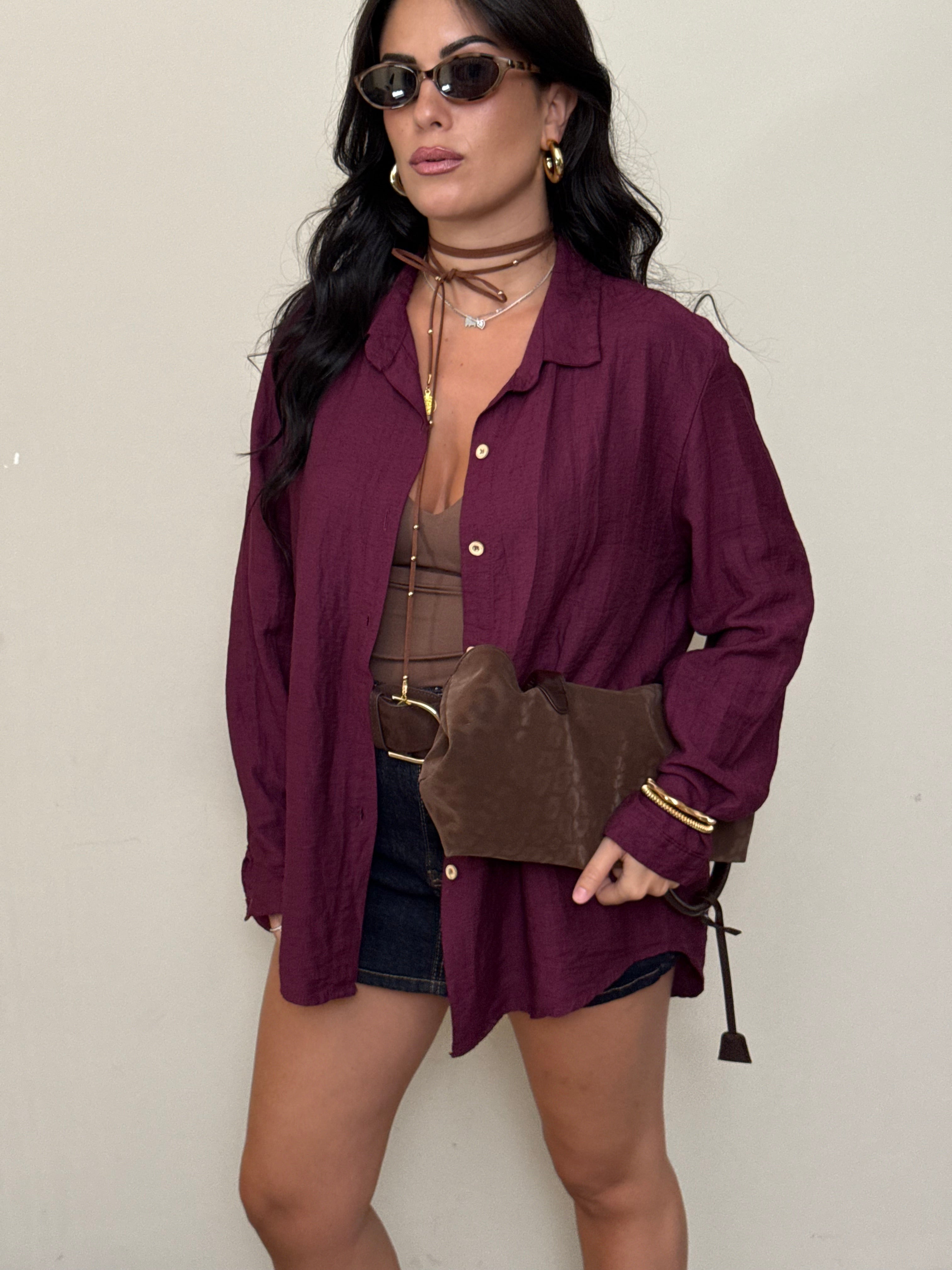 Camicia tencel e lino bordeaux