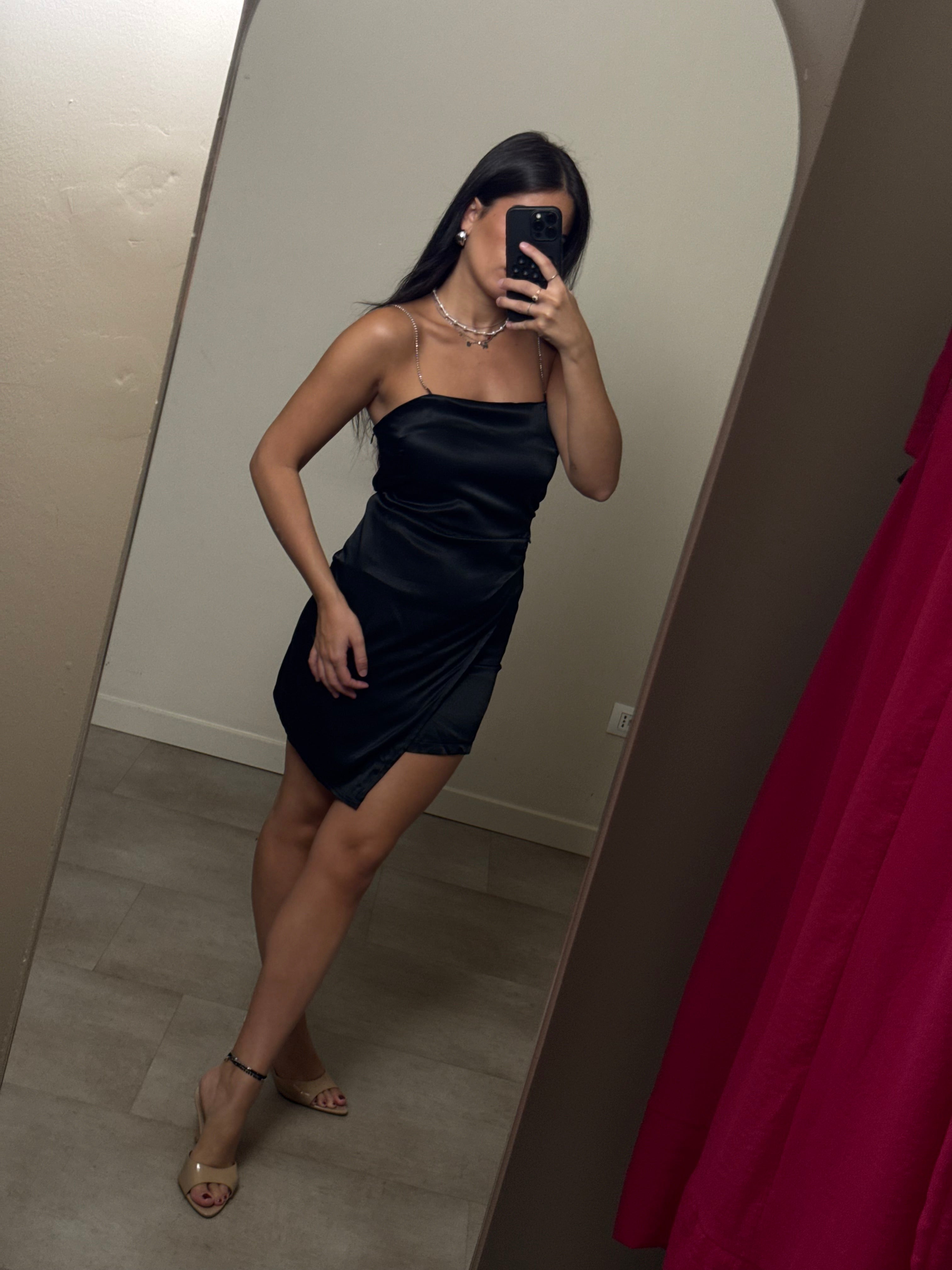 Mini dress satin nero gioiello Lumina